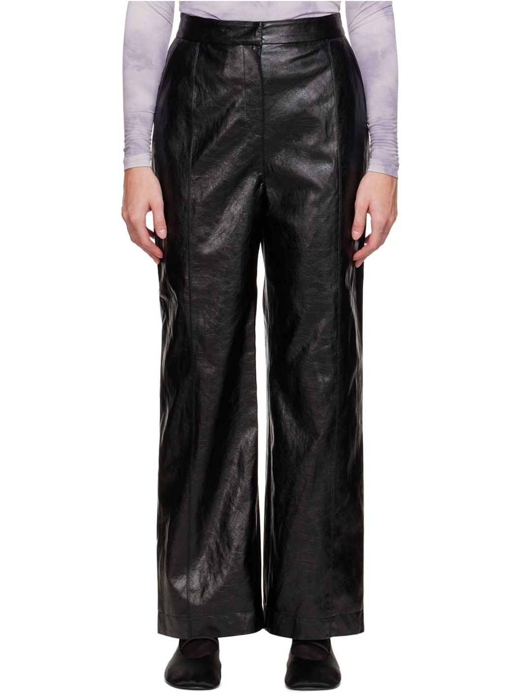 Black Grained Faux-Leather Pants - 1