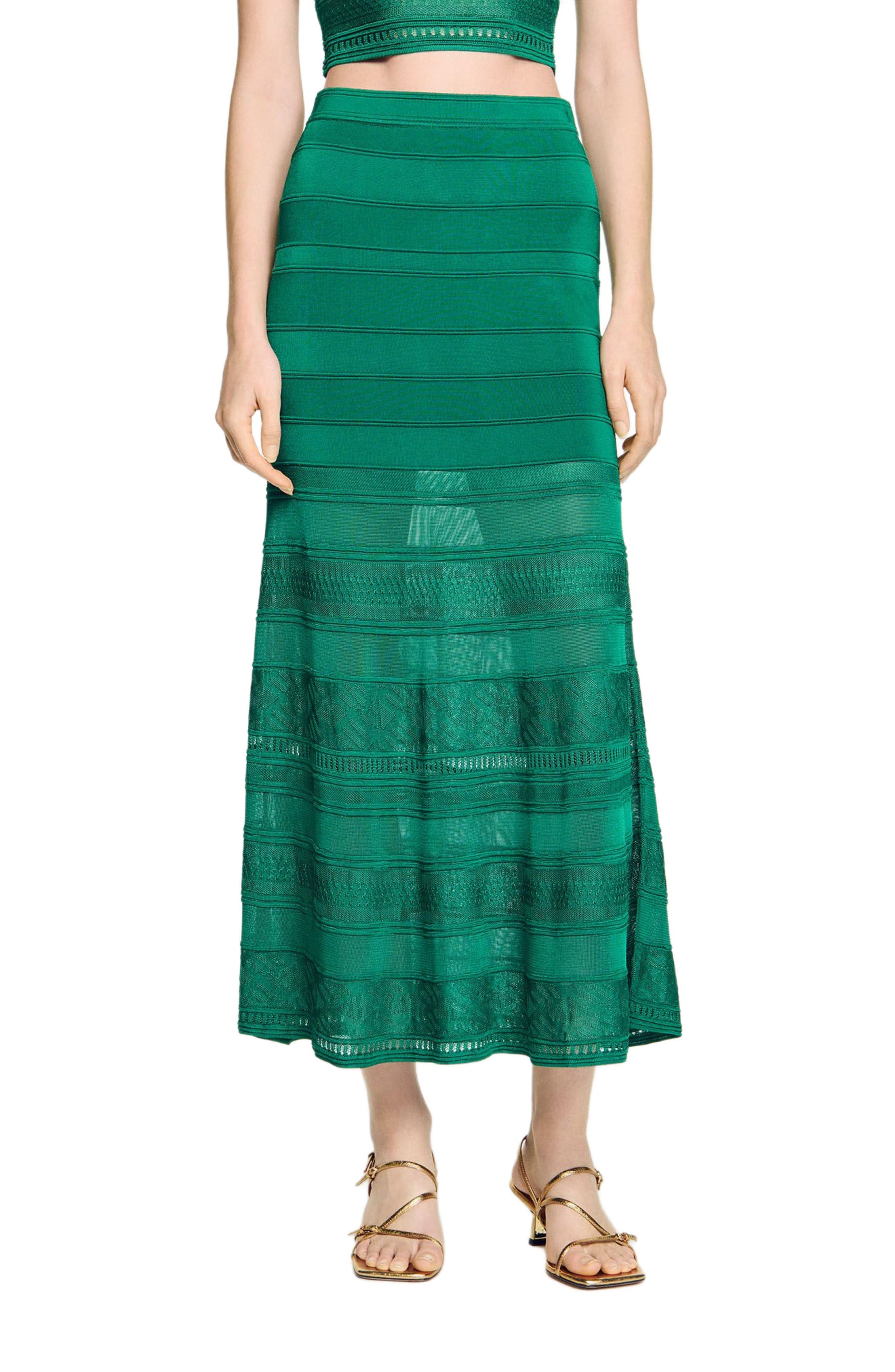SANDRO Long decorative knit skirt in Emeuraude Green at Nordstrom - 1