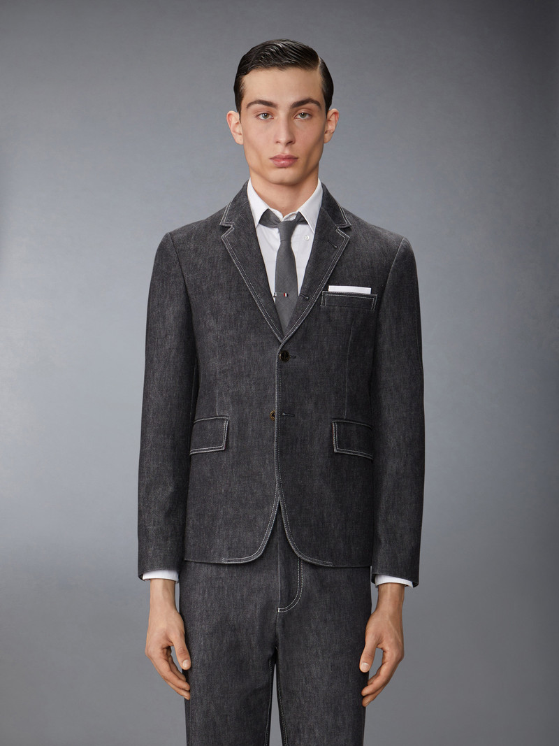 Thom Browne Washed Denim Contrast Topstitching Unconstructed Classic Sport Coat outlook