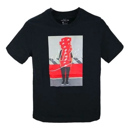 Nike Sportswear Shoe Printing Round Neck Casual Sports Short Sleeve Black BQ0069-010 - 1