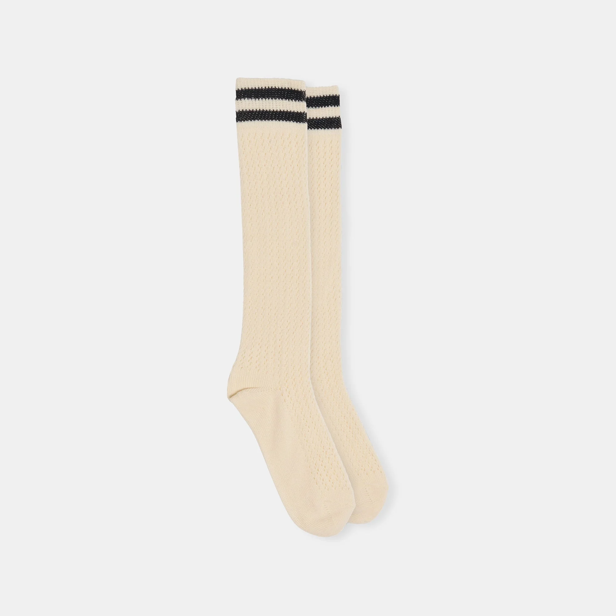 POINTELLE STRIPED KNEE HIGH SOCKS BLACK WHITE - 1