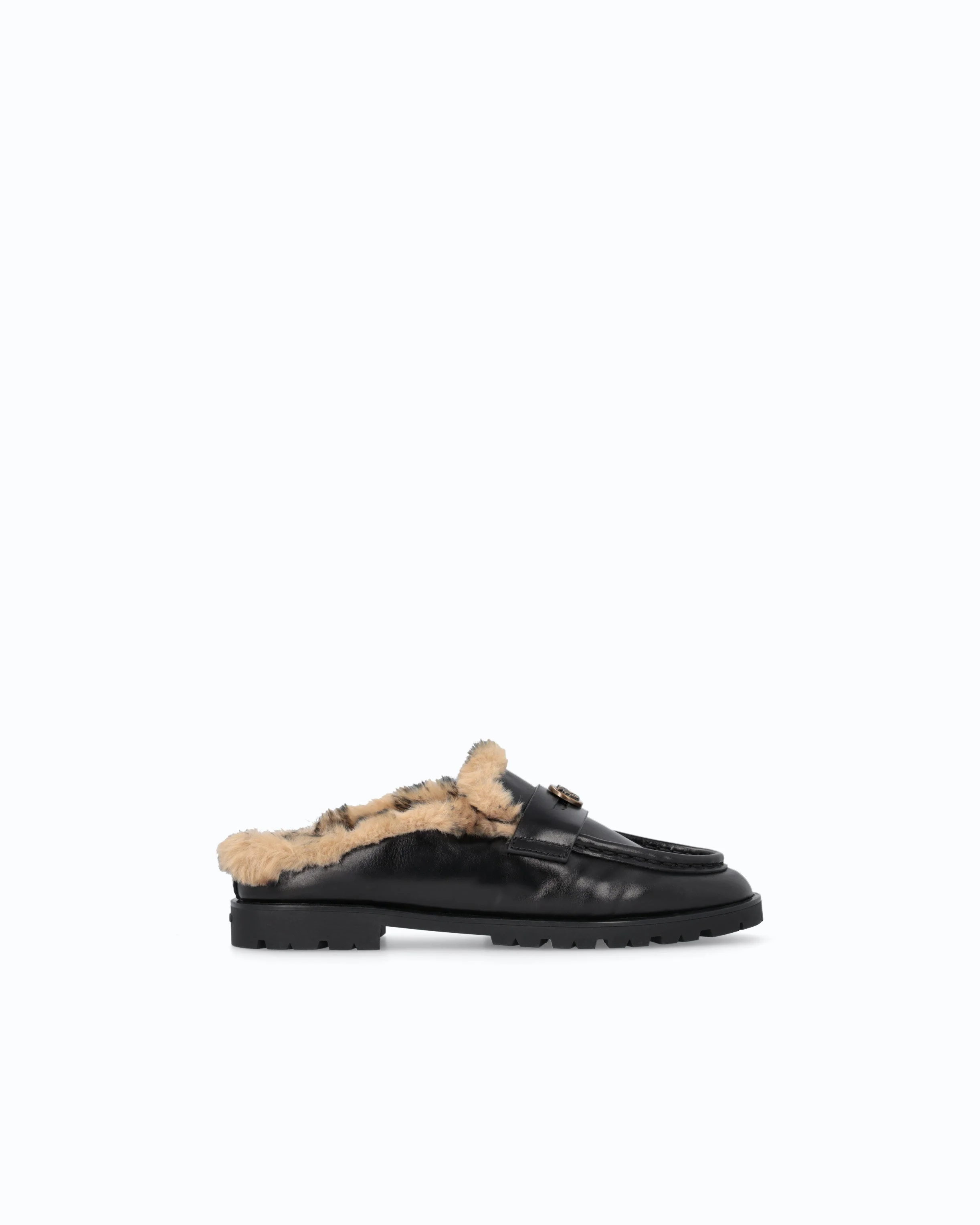 LEATHER SABOT MOCCASINS WITH FAUX FUR LINING - 1