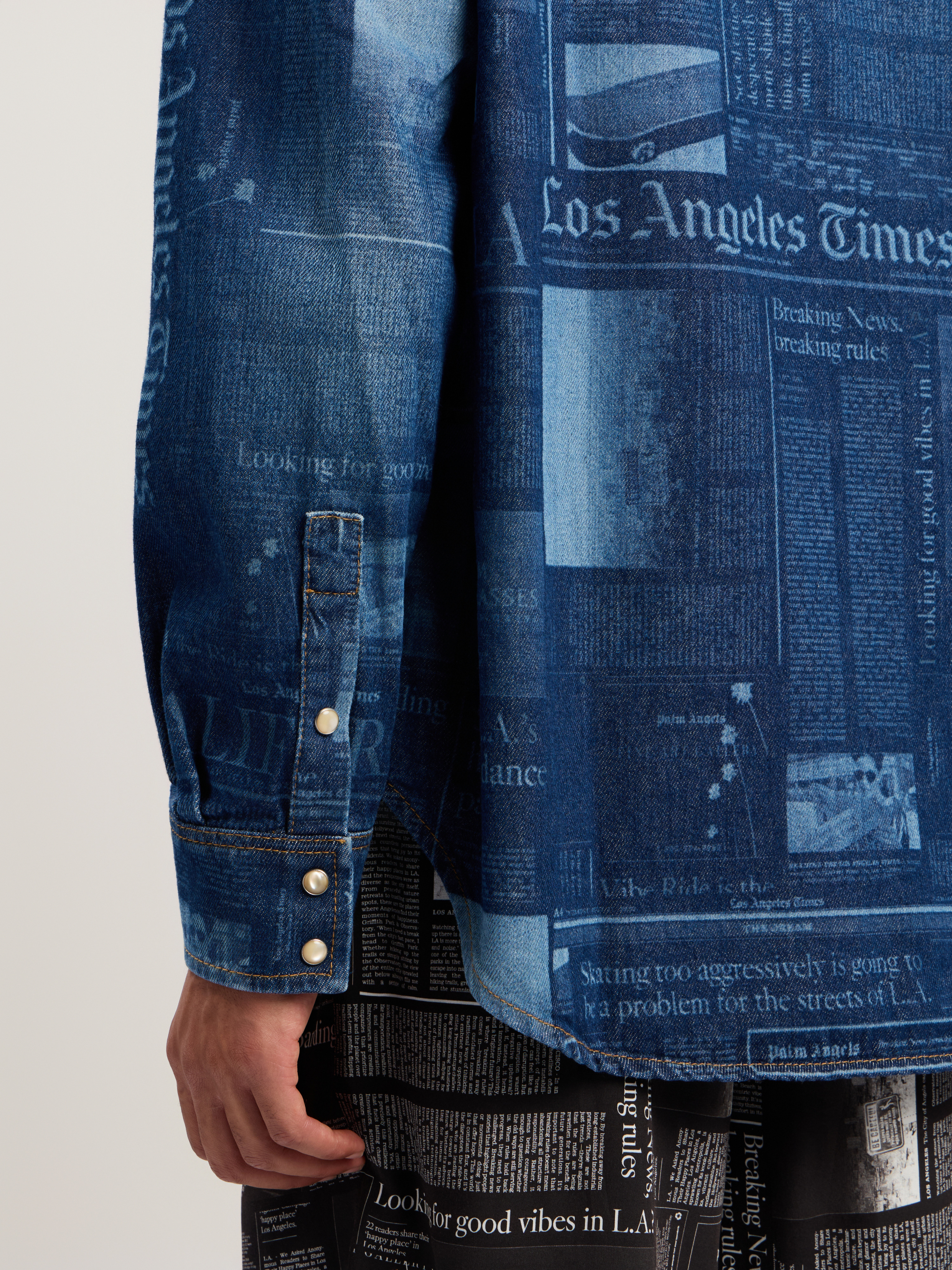 News Print Denim Shirt - 5
