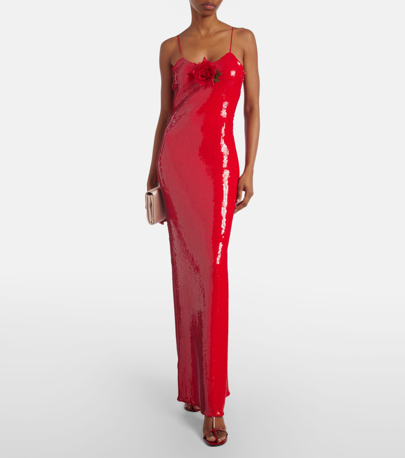 RODARTE Floral-appliqué sequined gown outlook