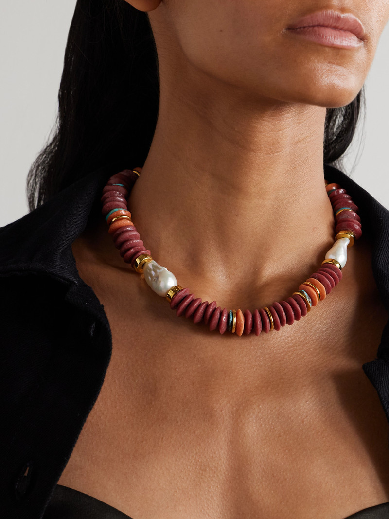 LIZZIE FORTUNATO Umi Gold-plated, Turquoise And Pearl Beaded Necklace outlook