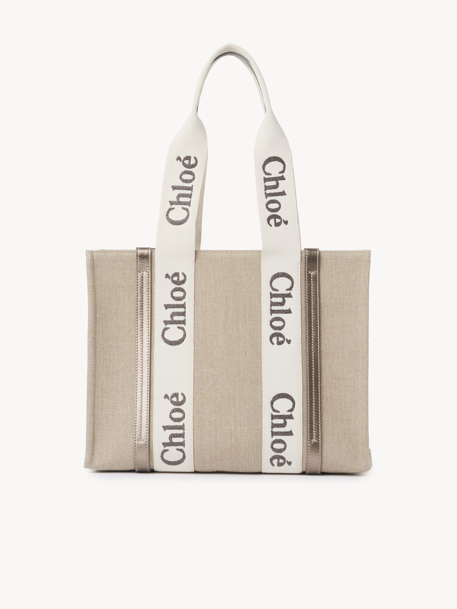 WOODY TOTE BAG IN LINEN & LEATHER - 5