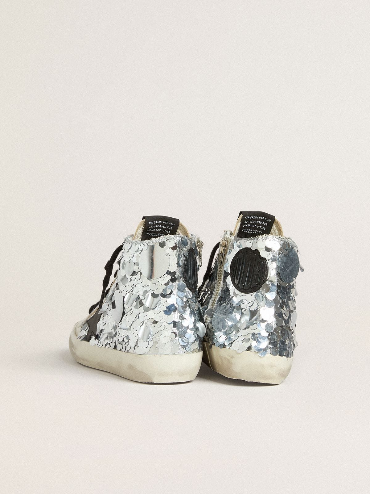 Women’s Francy in nylon with all-over silver sequins and black leather star - 4