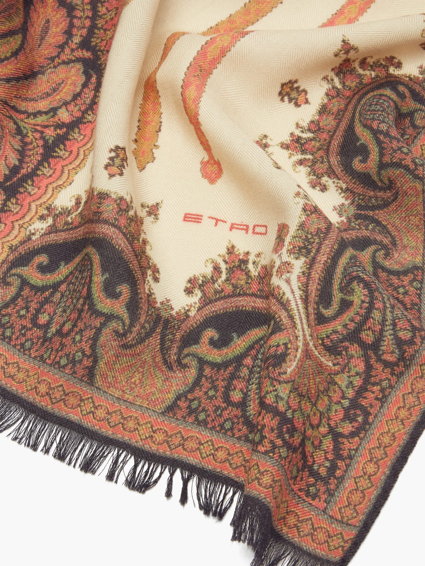 Paisley-print cashmere-blend herringbone shawl - 2