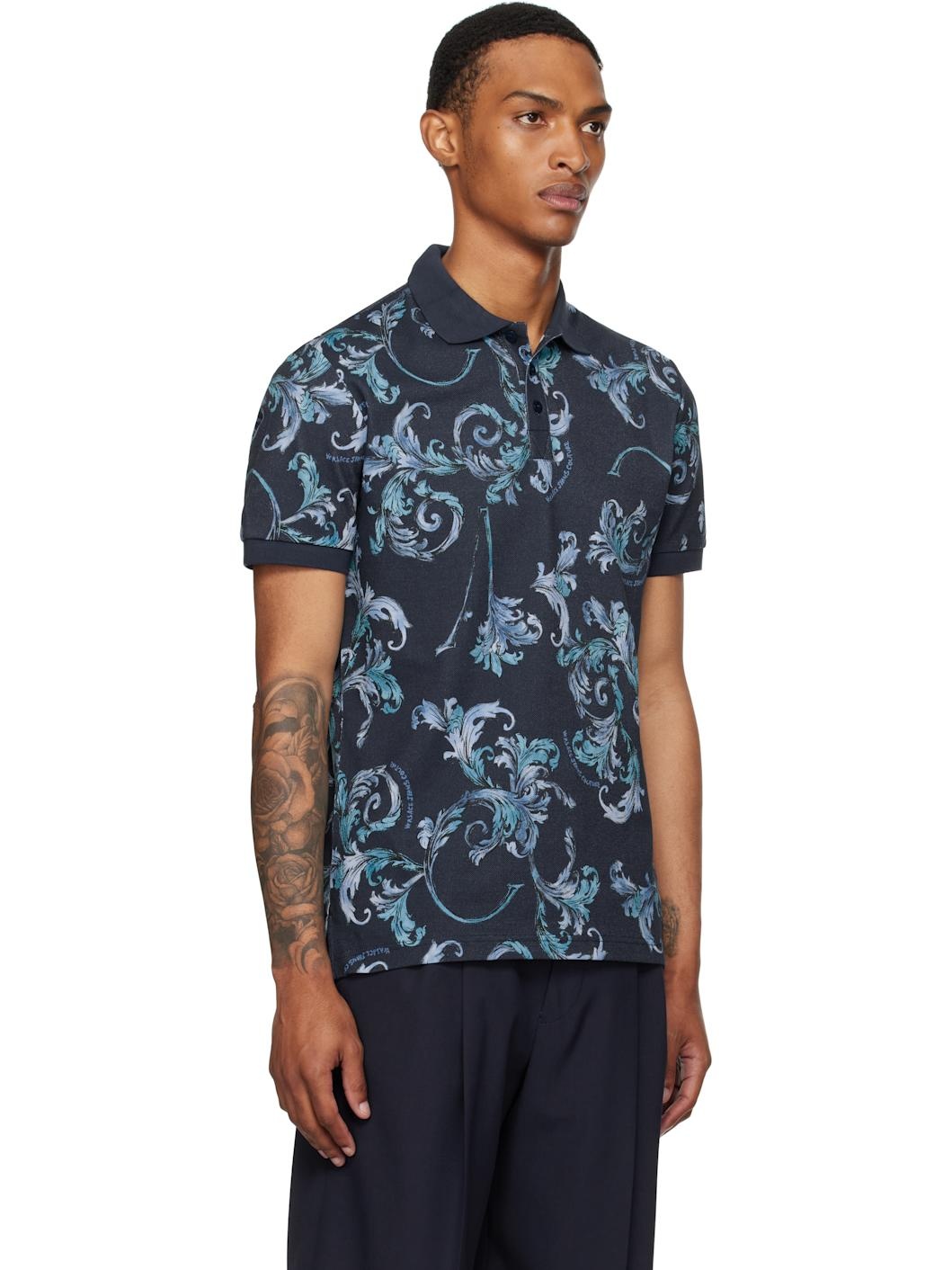 Navy Outline Barocco Polo - 2