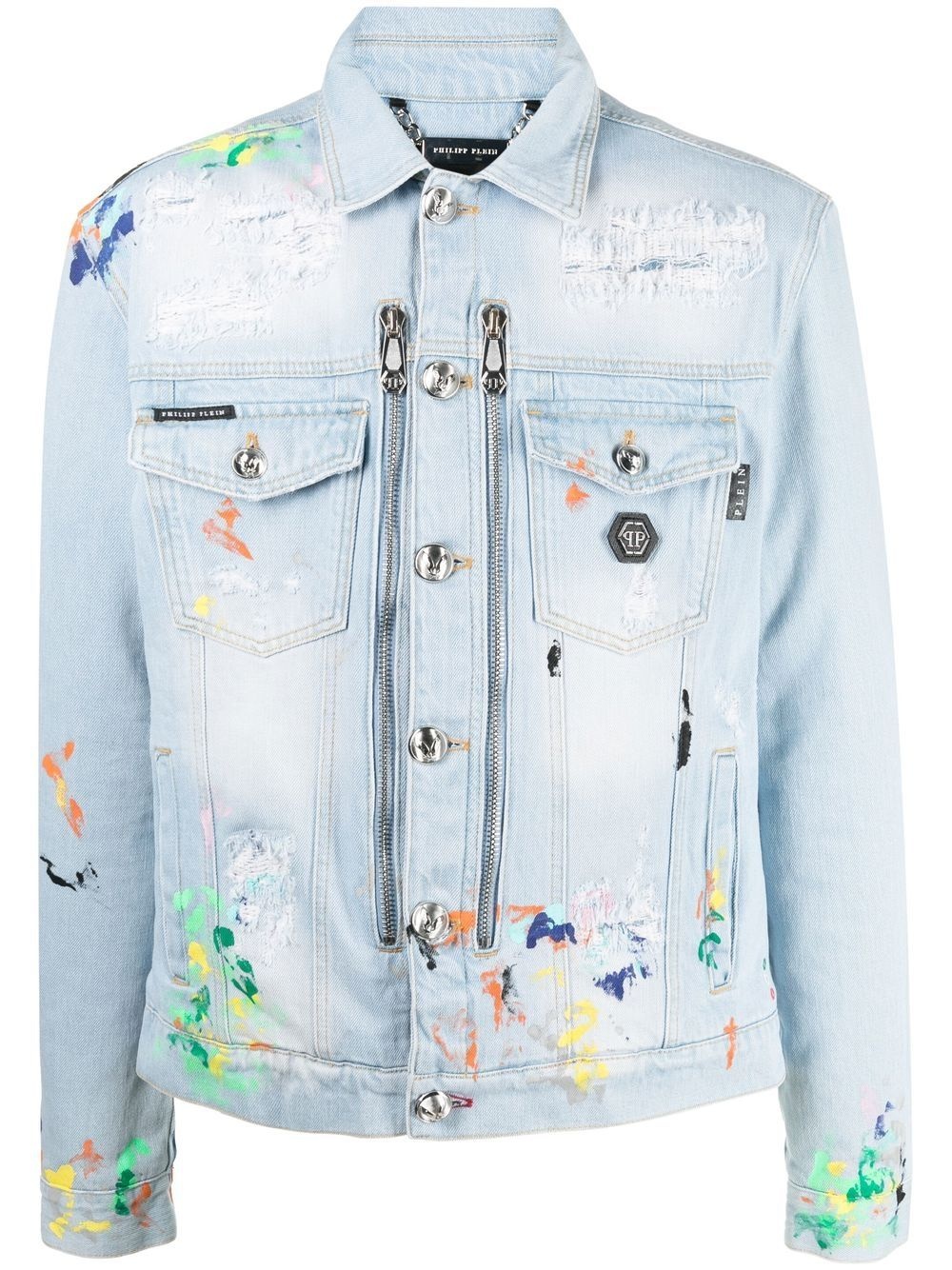 paint splatter-print denim jacket - 1