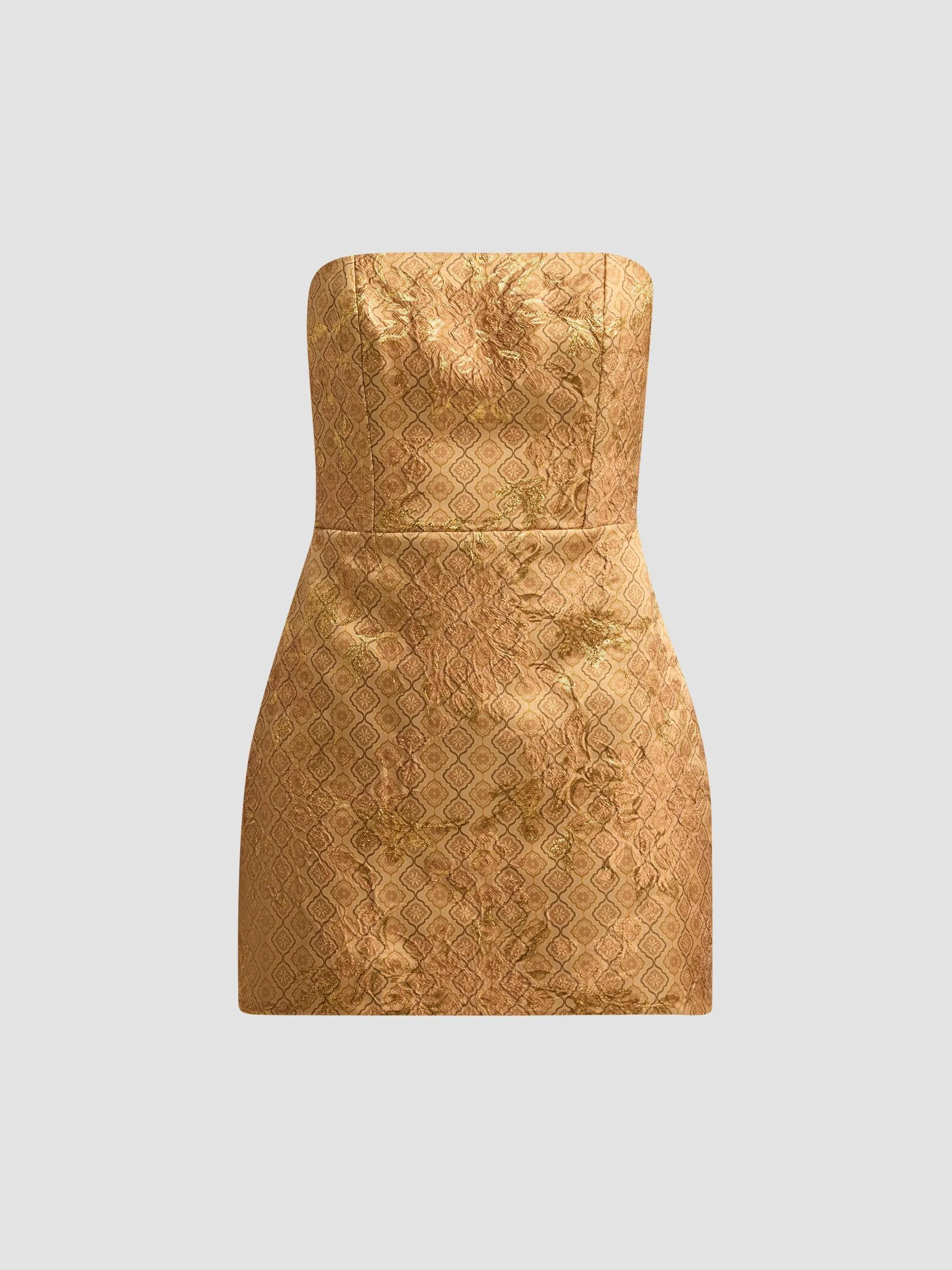 Women's Jacquard Strapless Mini Dress - Mustard - 1