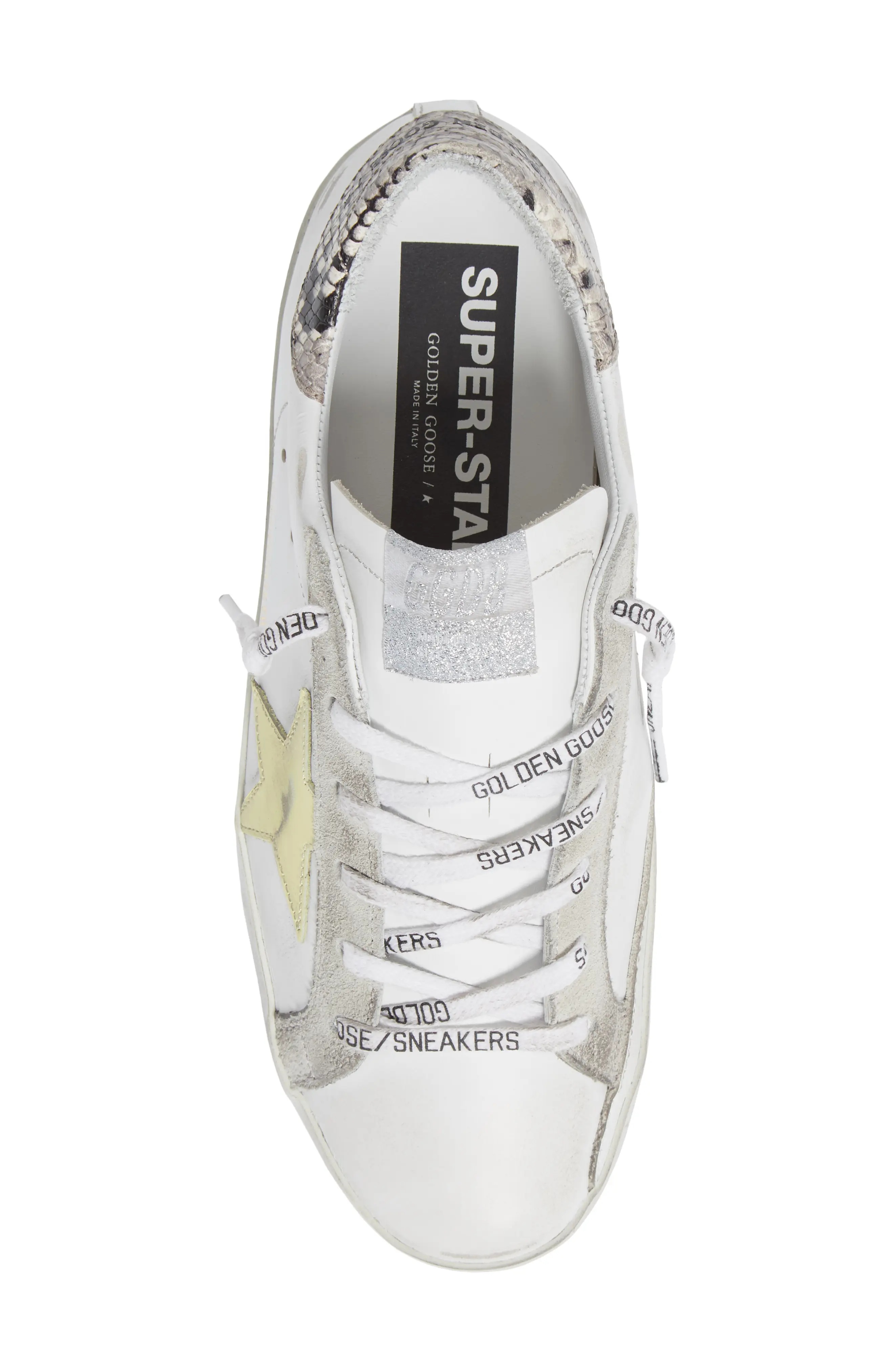 Super-Star Low Top Sneaker in White Leather/Pale Yellow - 5