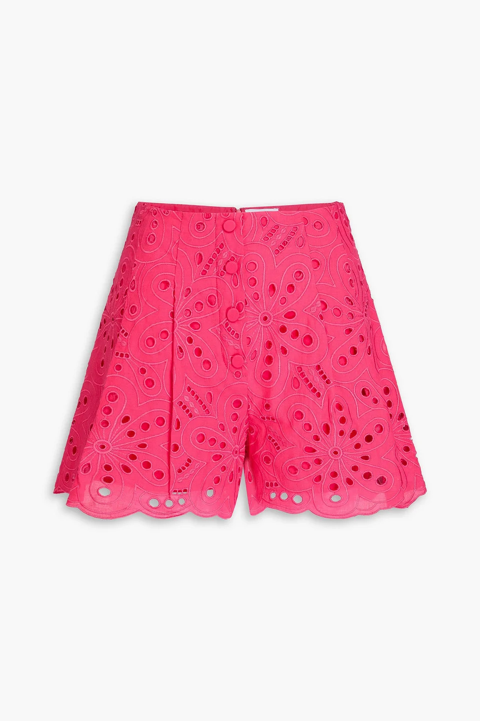 Gabrielle pleated broderie anglaise cotton-blend shorts - 1