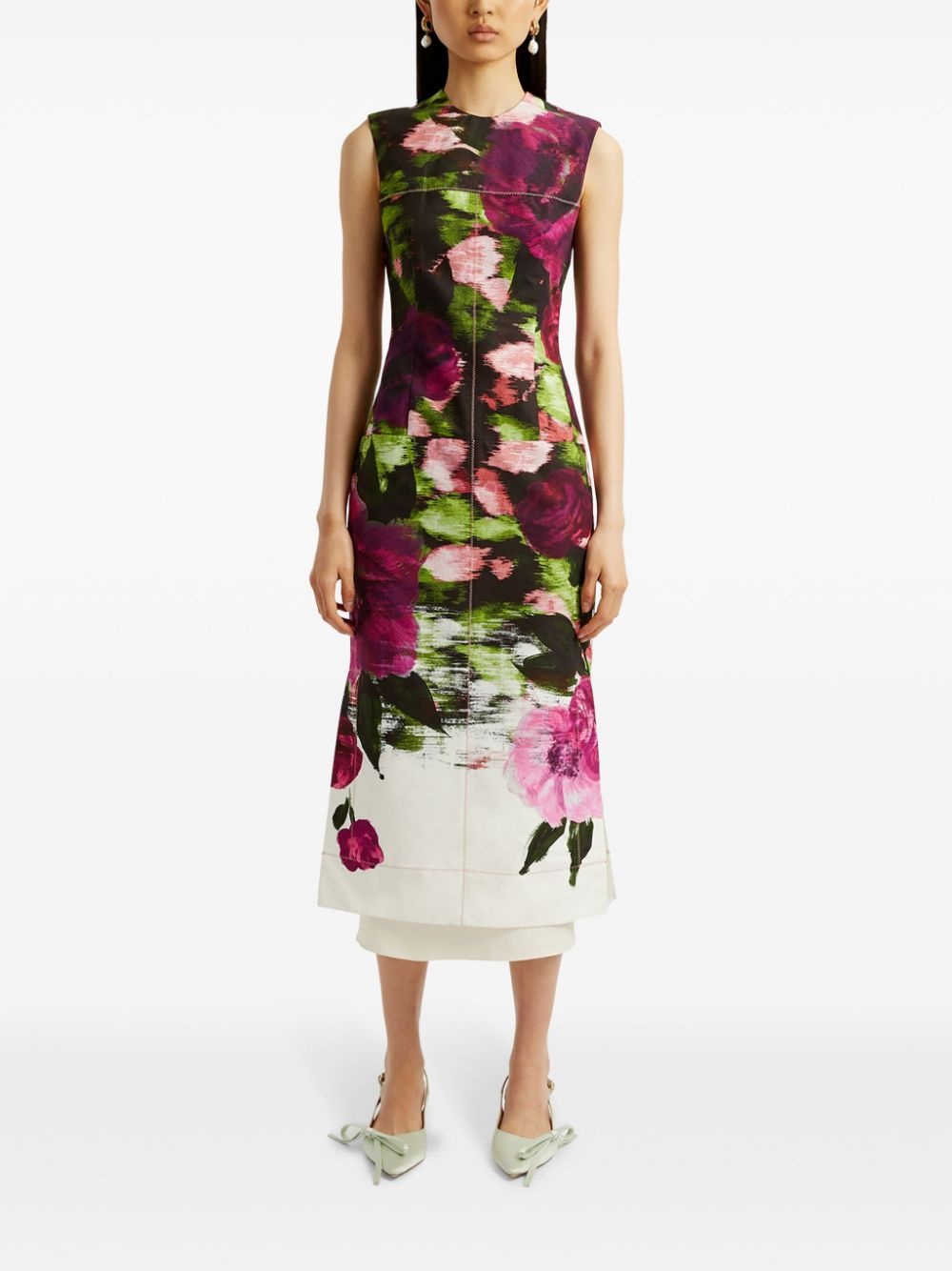 floral-print pencil silk midi dress - 3