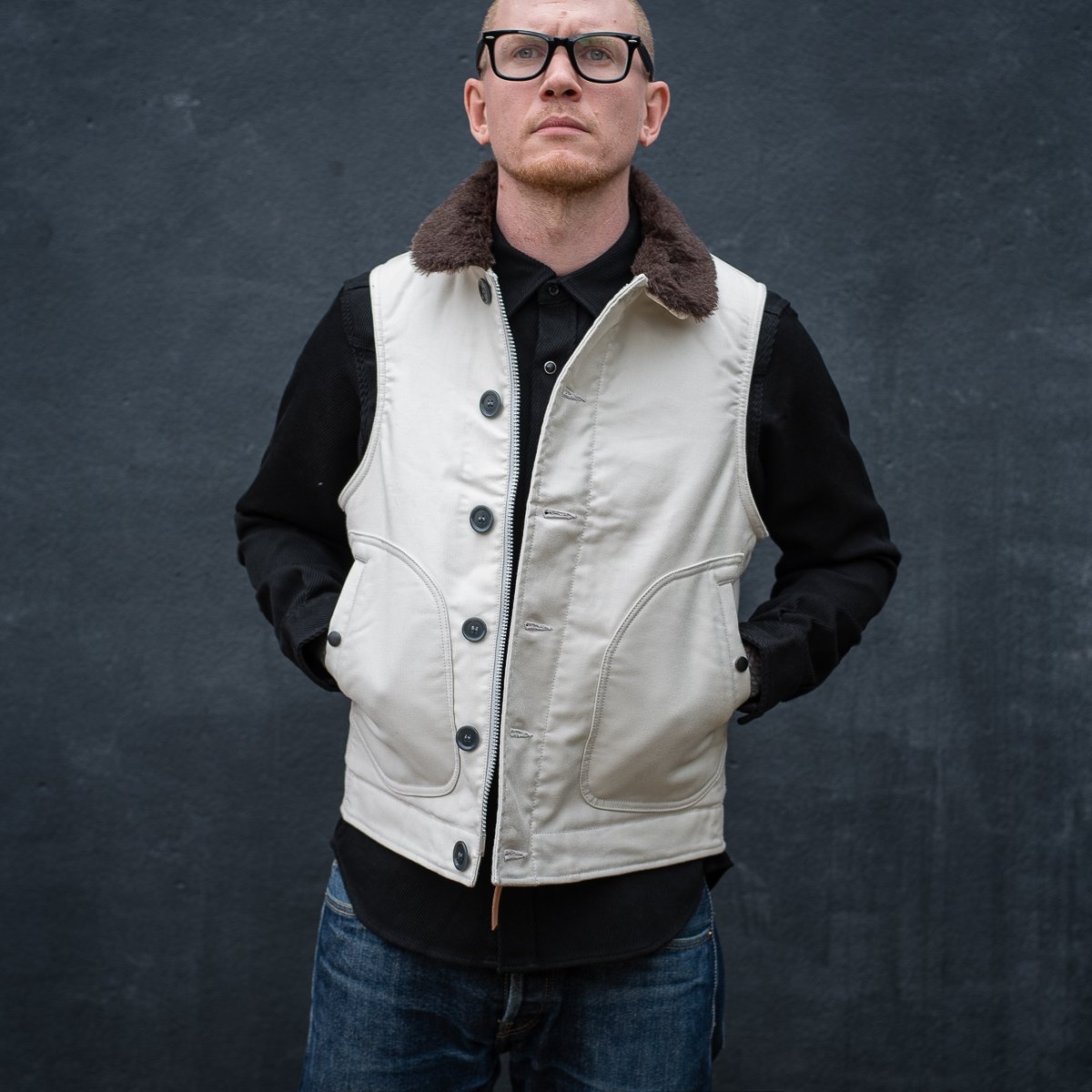 IHV-22-IVO Alpaca Lined Whipcord N1 Deck Vest - Ivory - 4