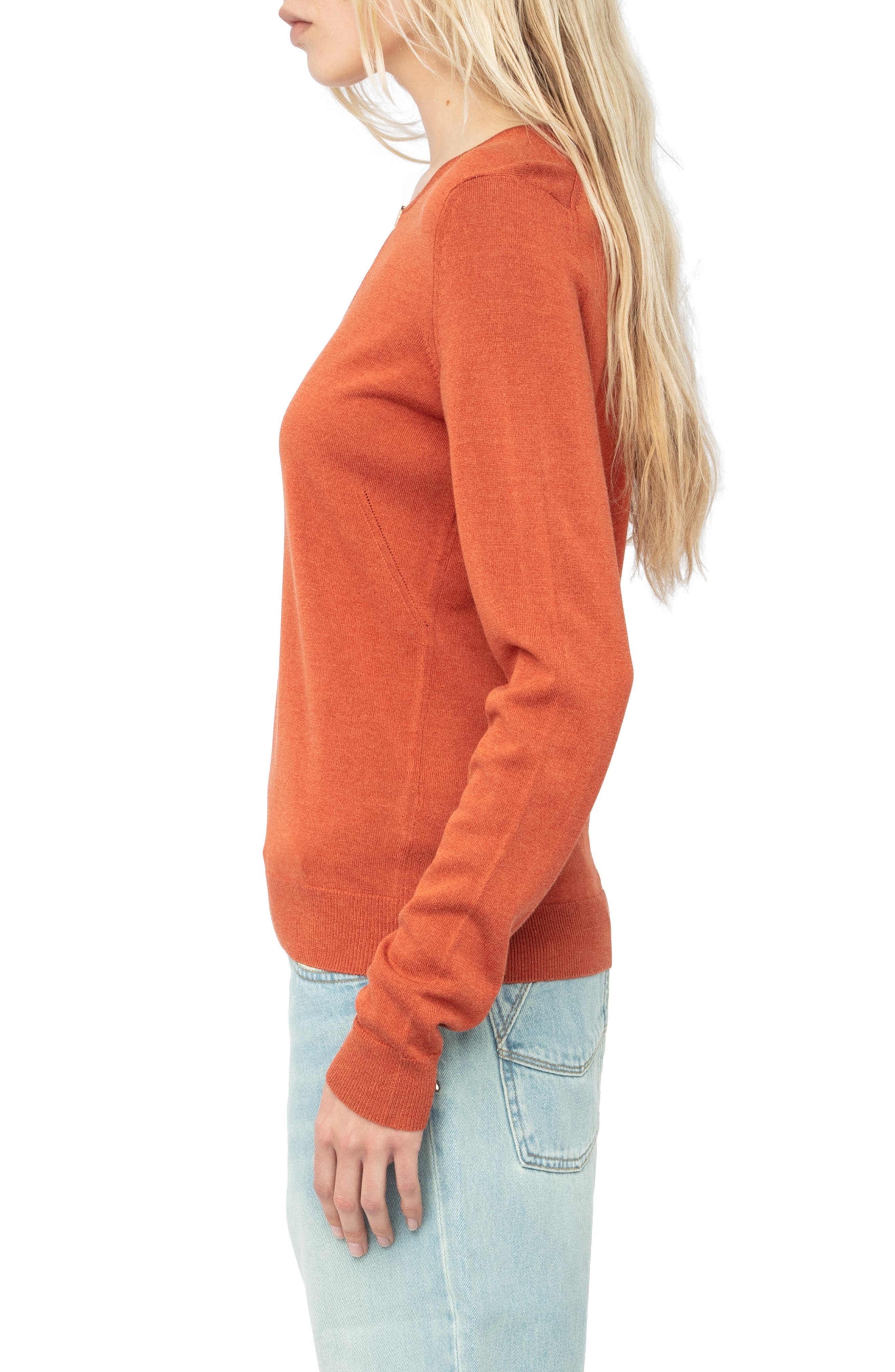 Zadig & Voltaire Sayan Crystal Detail Keyhole Neck Sweater in Sienna at Nordstrom - 2