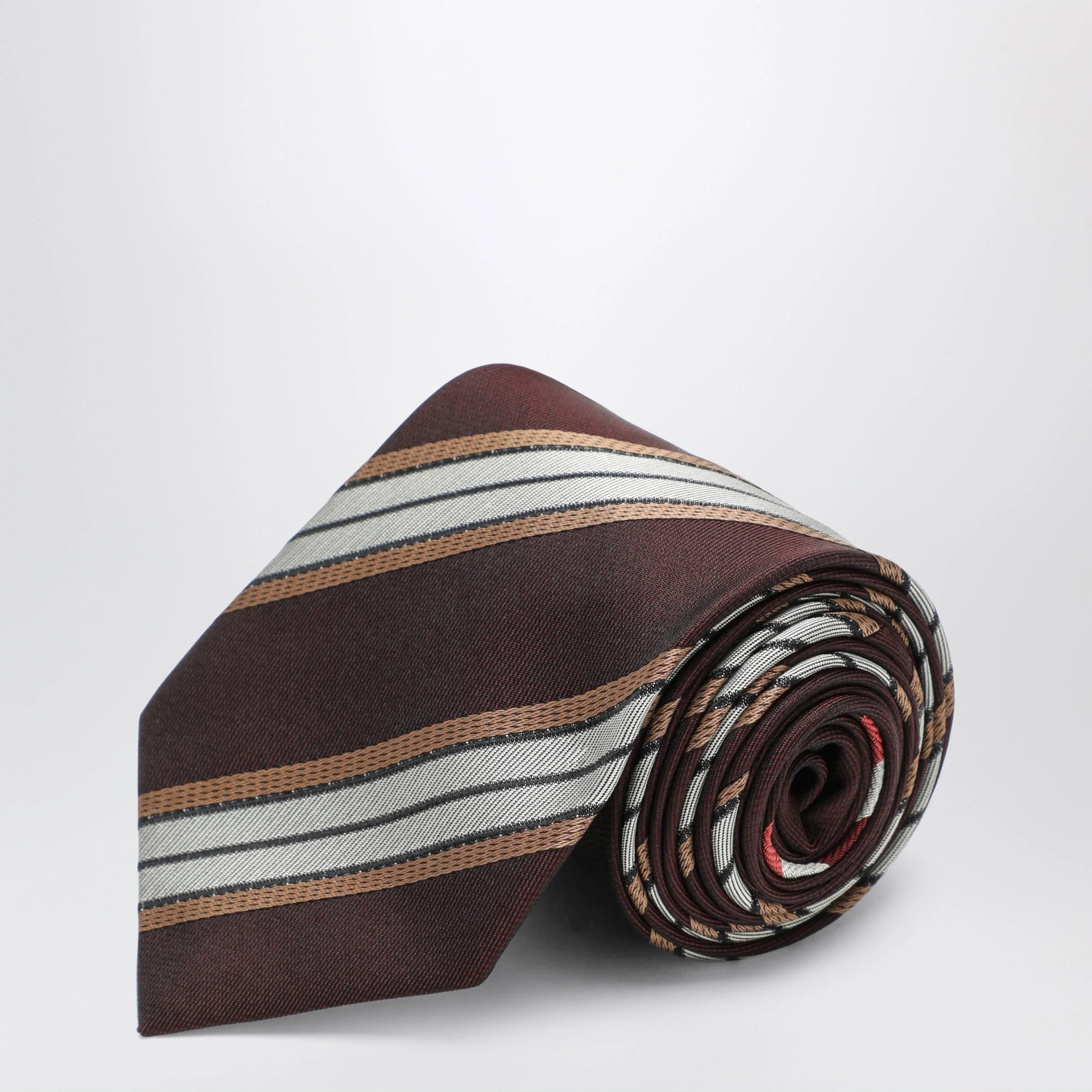 Burgundy striped silk tie - 1