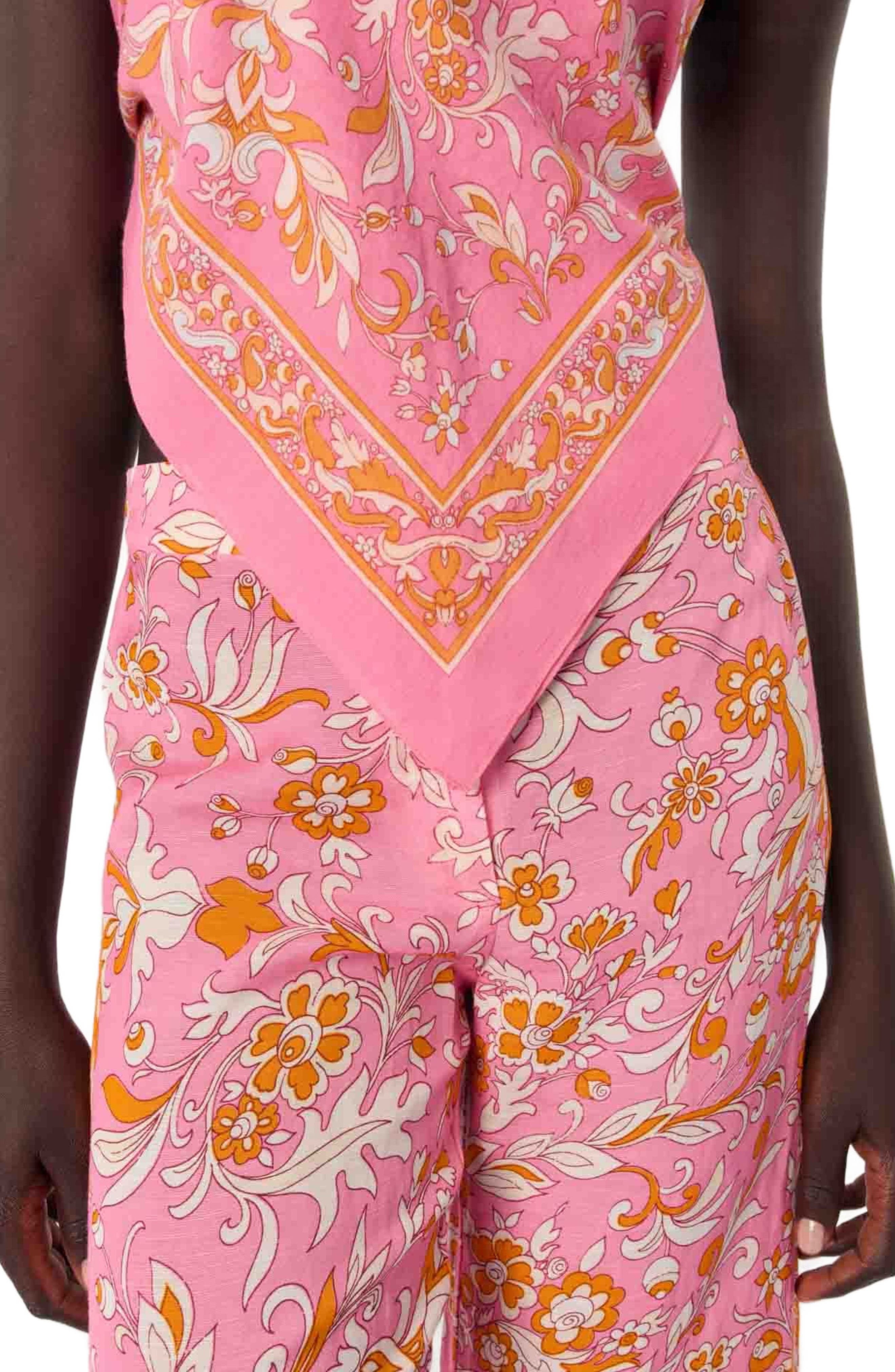 maje Patterned linen trousers in Orange Pink Flowers Print at Nordstrom - 6