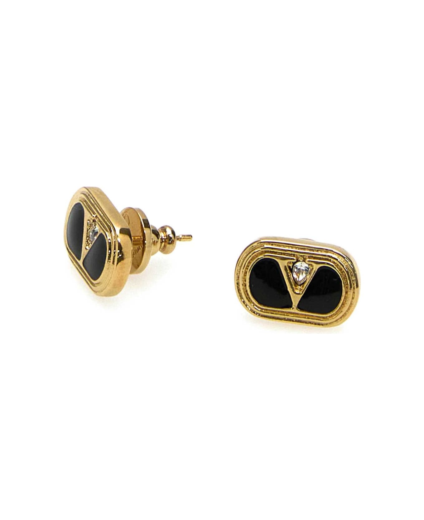 Two-tone Enamel And Metal Vlogo Earrings - 2