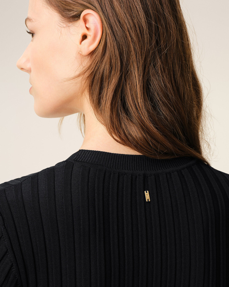 BLACK KNIT MINI GODET DRESS 4