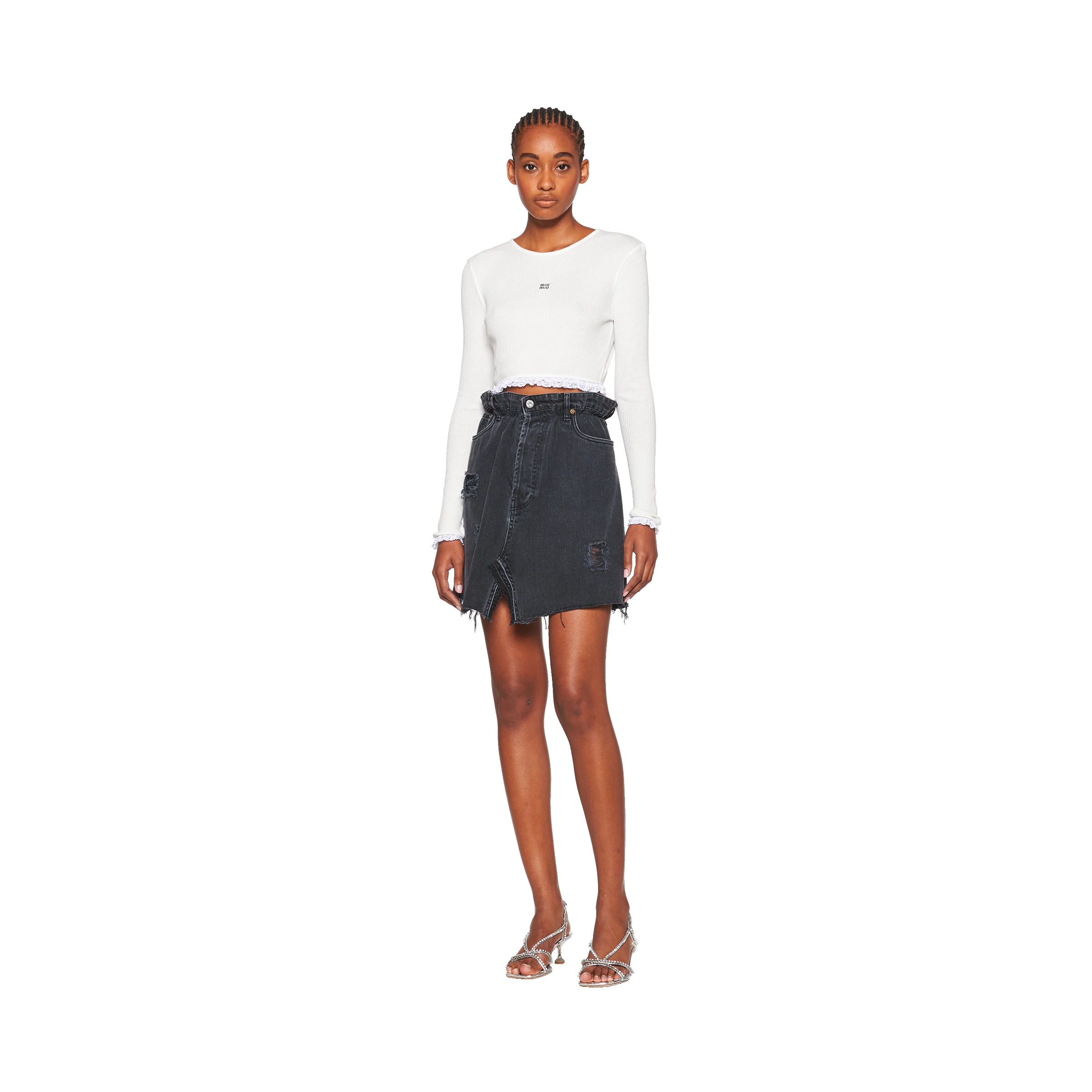 Embroidered ribbed knit jersey top - 2