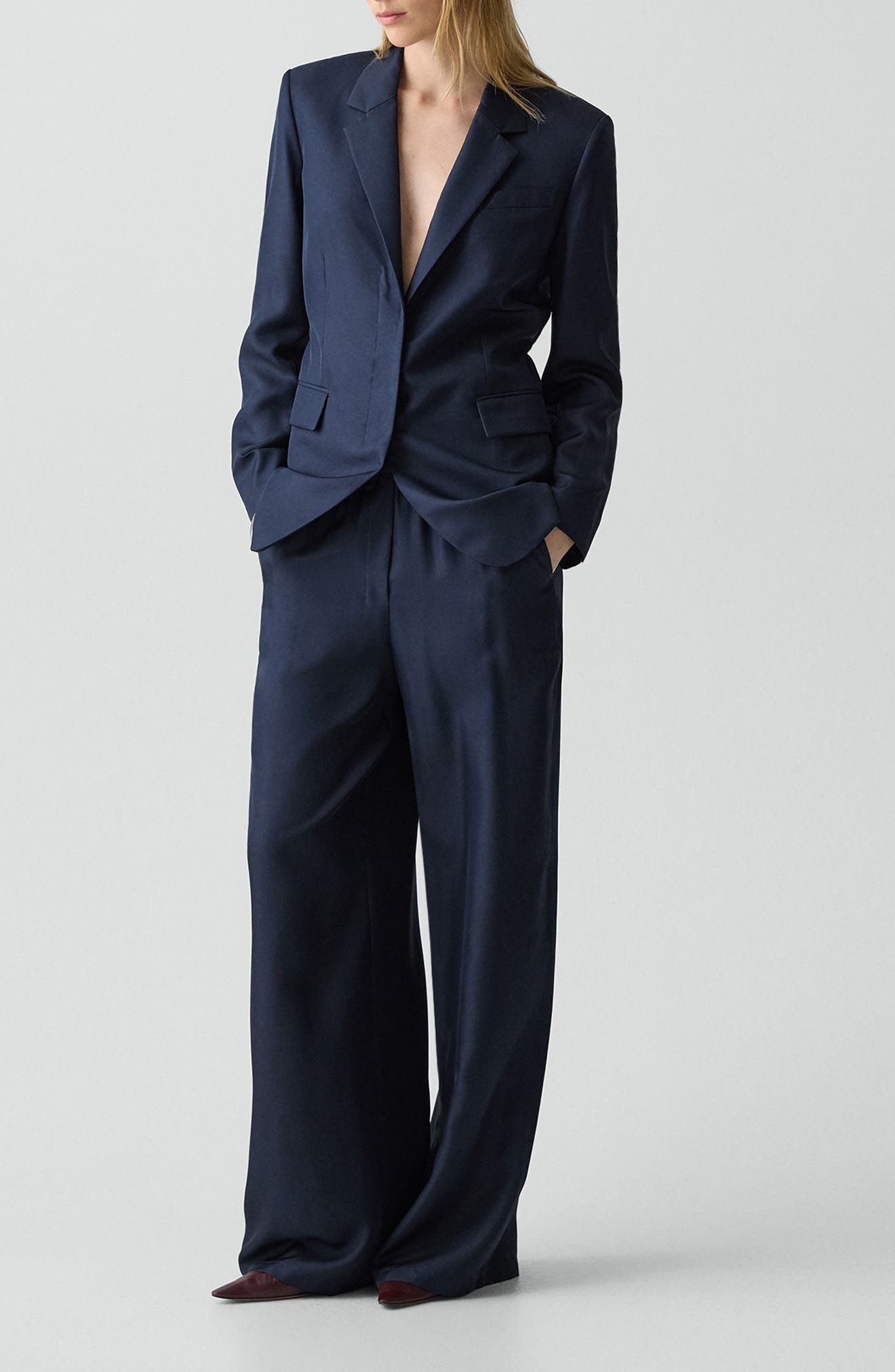 Theory Notched Lapel Silk Blazer in Nocturne Navy at Nordstrom - 8