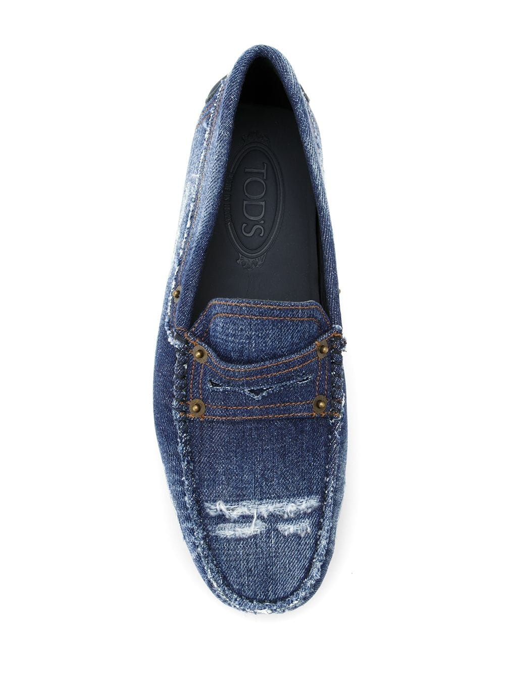 distressed denim slip-on moccasins  - 4