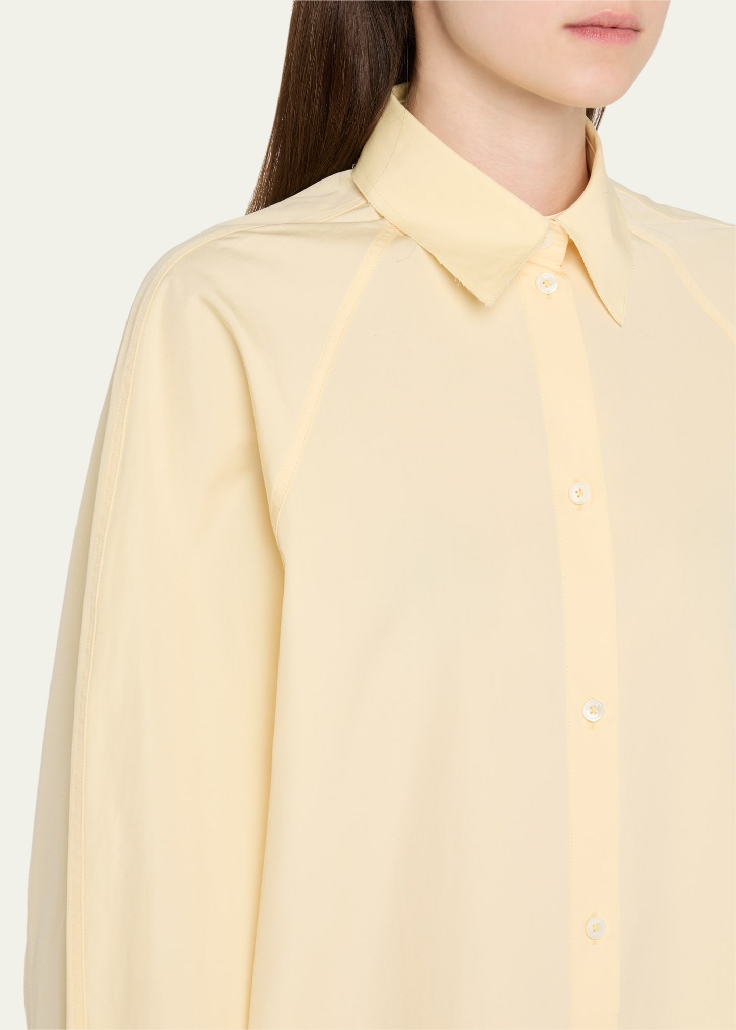 Raw-Edge Raglan-Sleeve Button-Down Shirt - 5