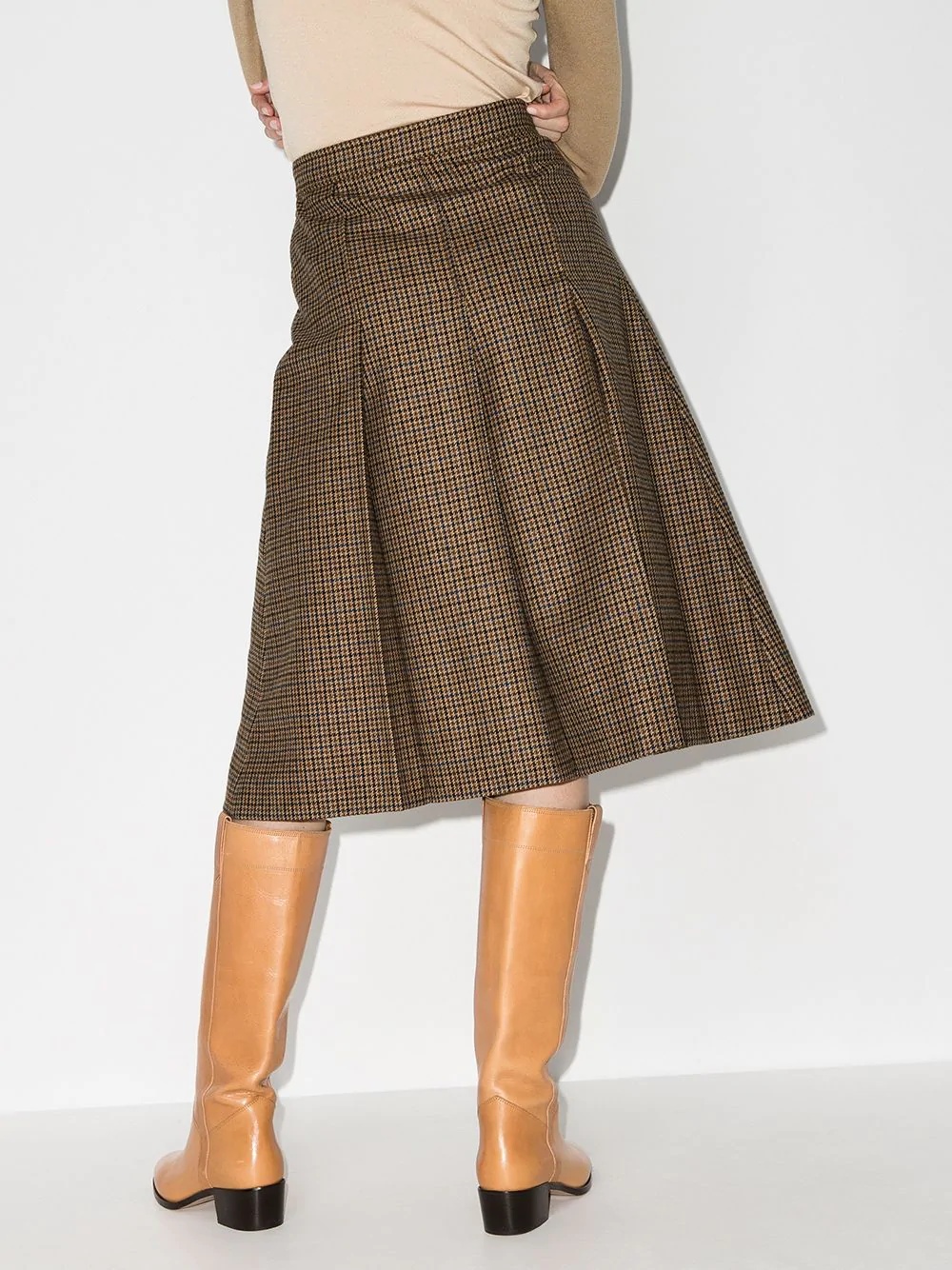 houndstooth knife-pleat midi skirt - 3