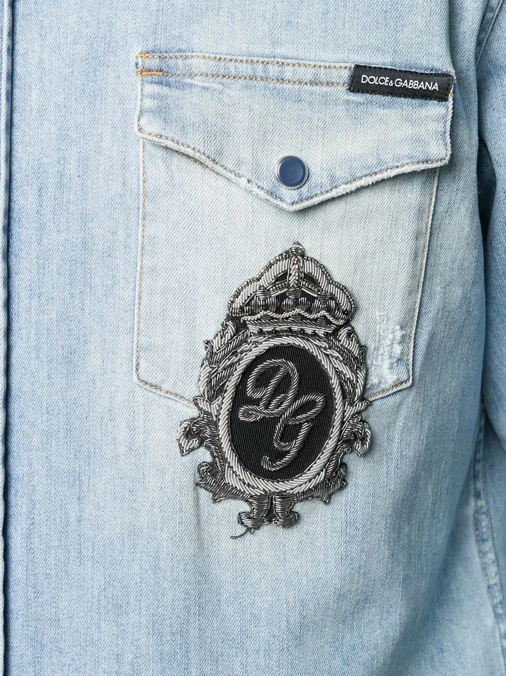 embroidered-logo denim shirt - 5