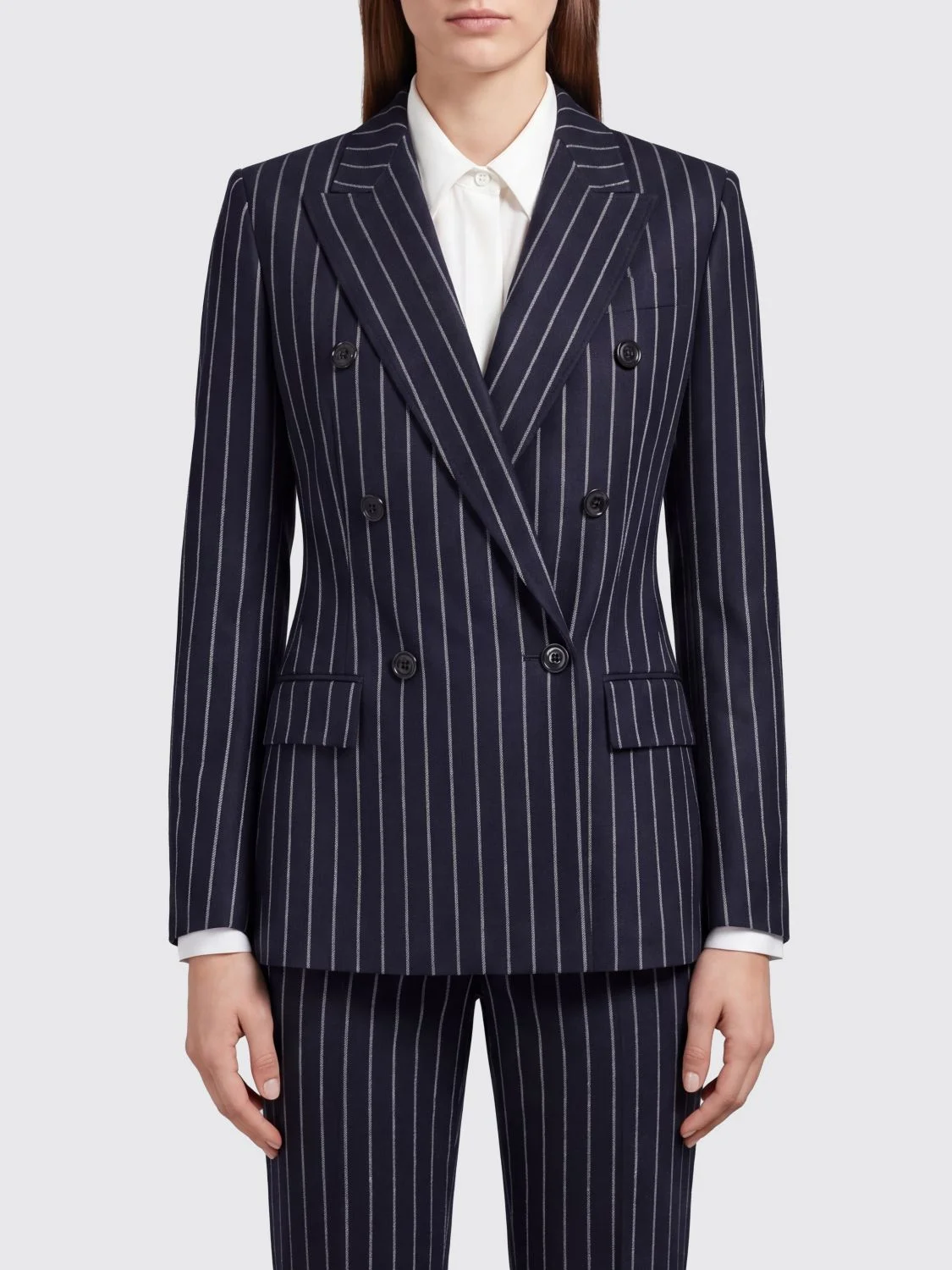 MAX MARA Pinstripe Double-Breasted Slim Fit Blazer in Virgin Wool Blend - 1
