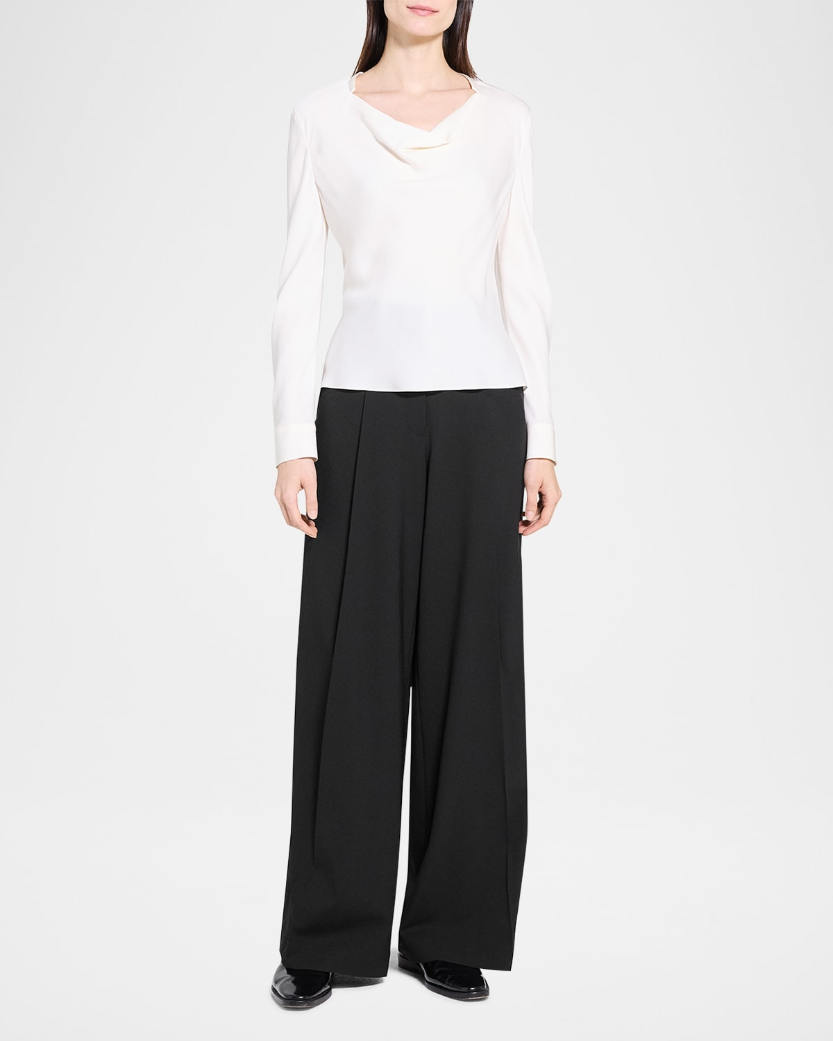 Draped Long-Sleeve Silk Blouse - 2