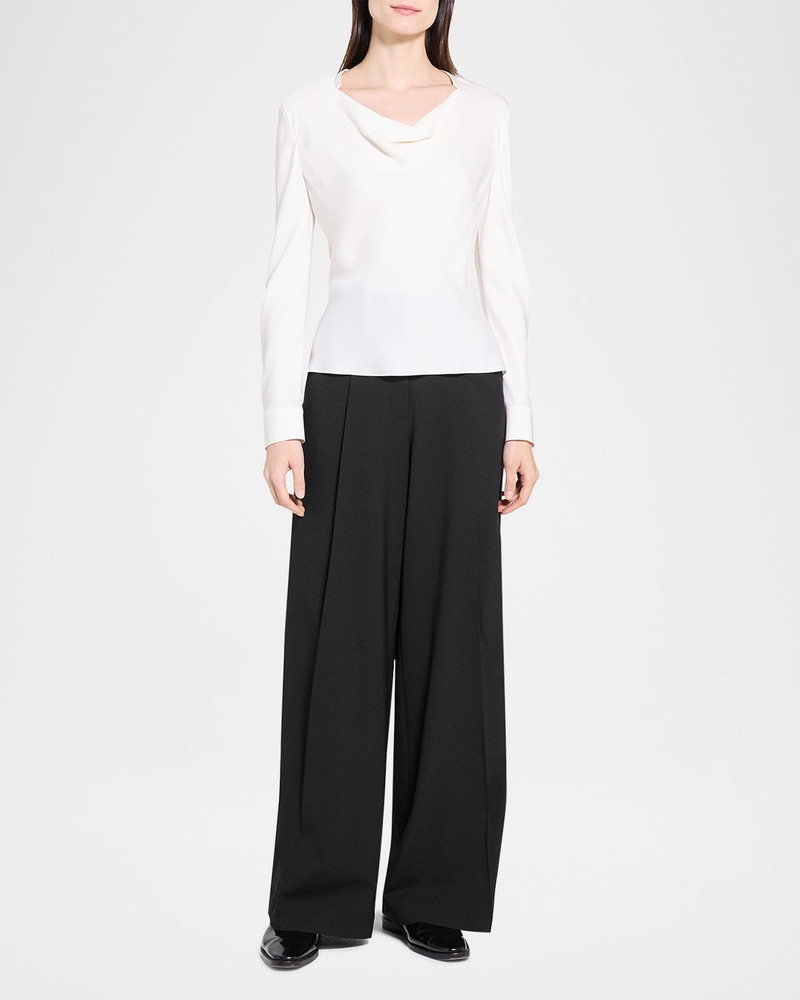 Theory Draped Long-Sleeve Silk Blouse outlook