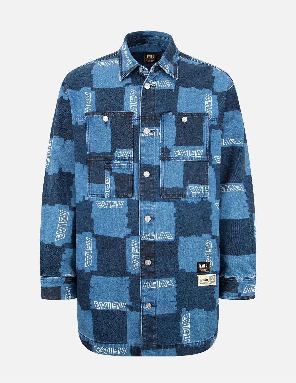 Allover Check Pattern Print Denim Shirt Jacket - 1