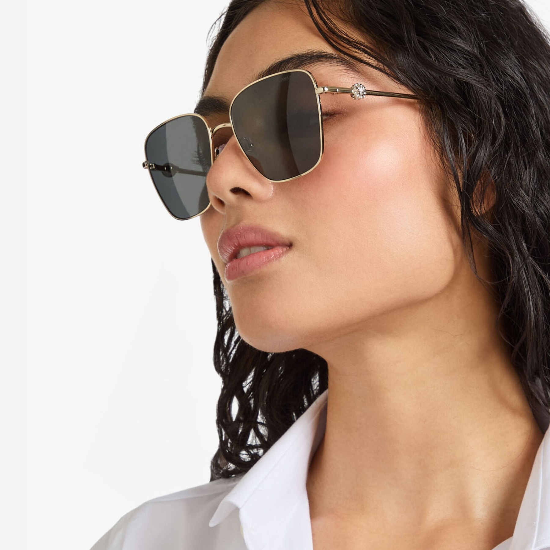 JIMMY CHOO Pua Pale Gold Square Sunglasses with Crystals  display picture 3