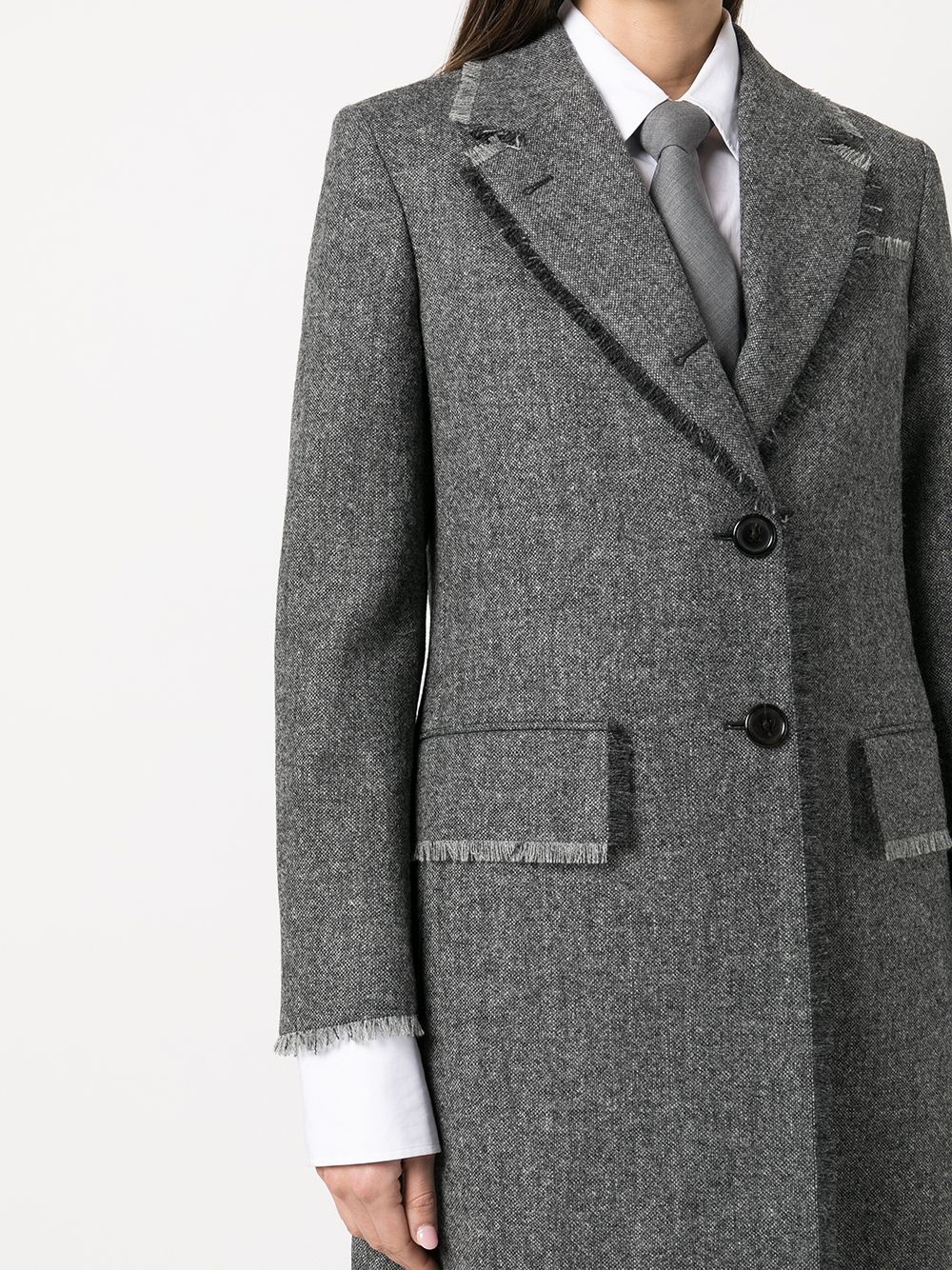 frayed trim single-breasted coat - 5