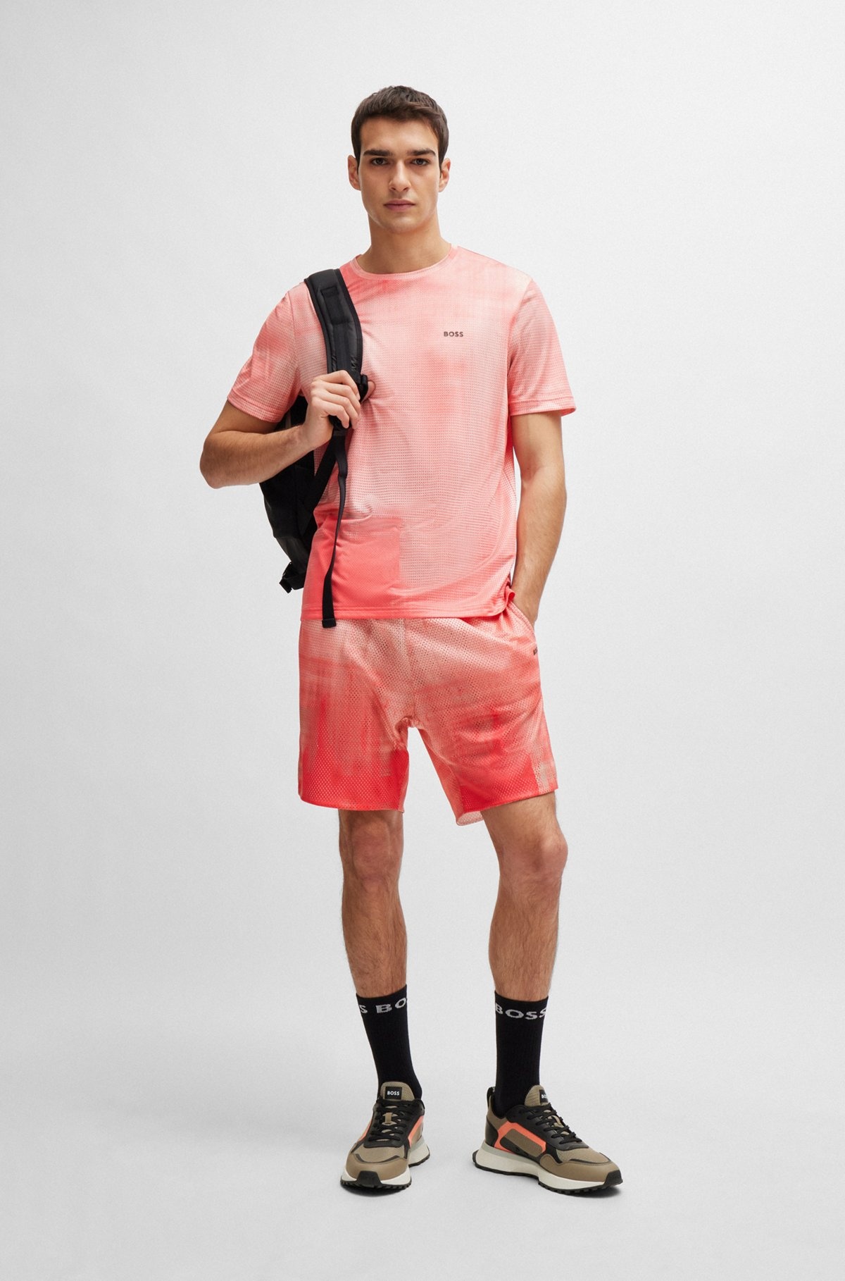 PRINTED-MESH SHORTS WITH LOGO DETAIL - 4