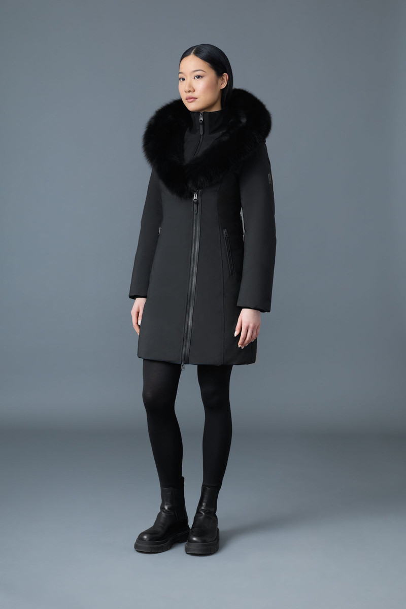 TRISH-BX Powder Touch down coat with blue fox fur Signature Mackage Collar 3