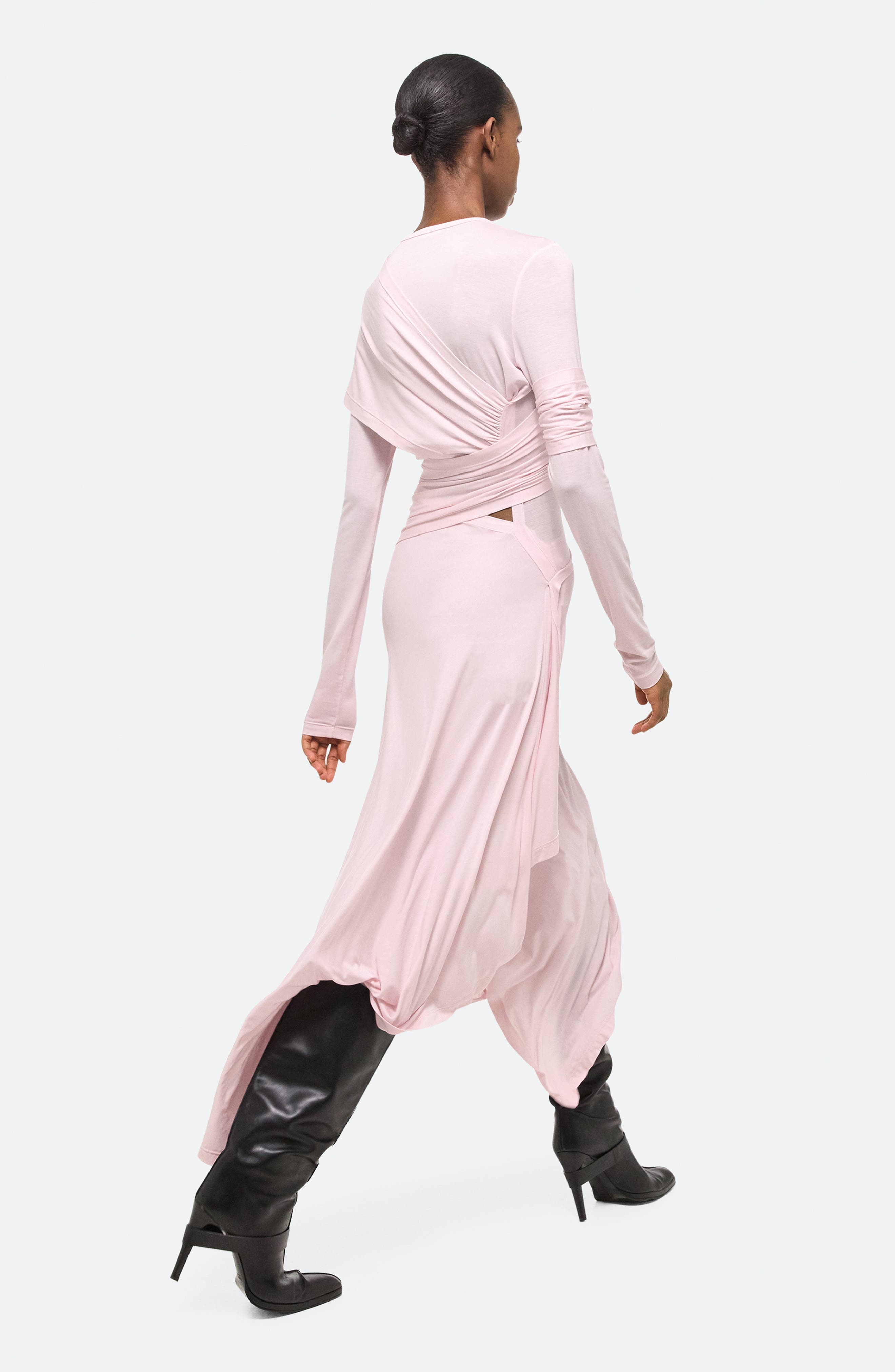 Helmut Lang Protection Draped Asymmetric Long Sleeve Dress in Dusty Pink at Nordstrom - 7