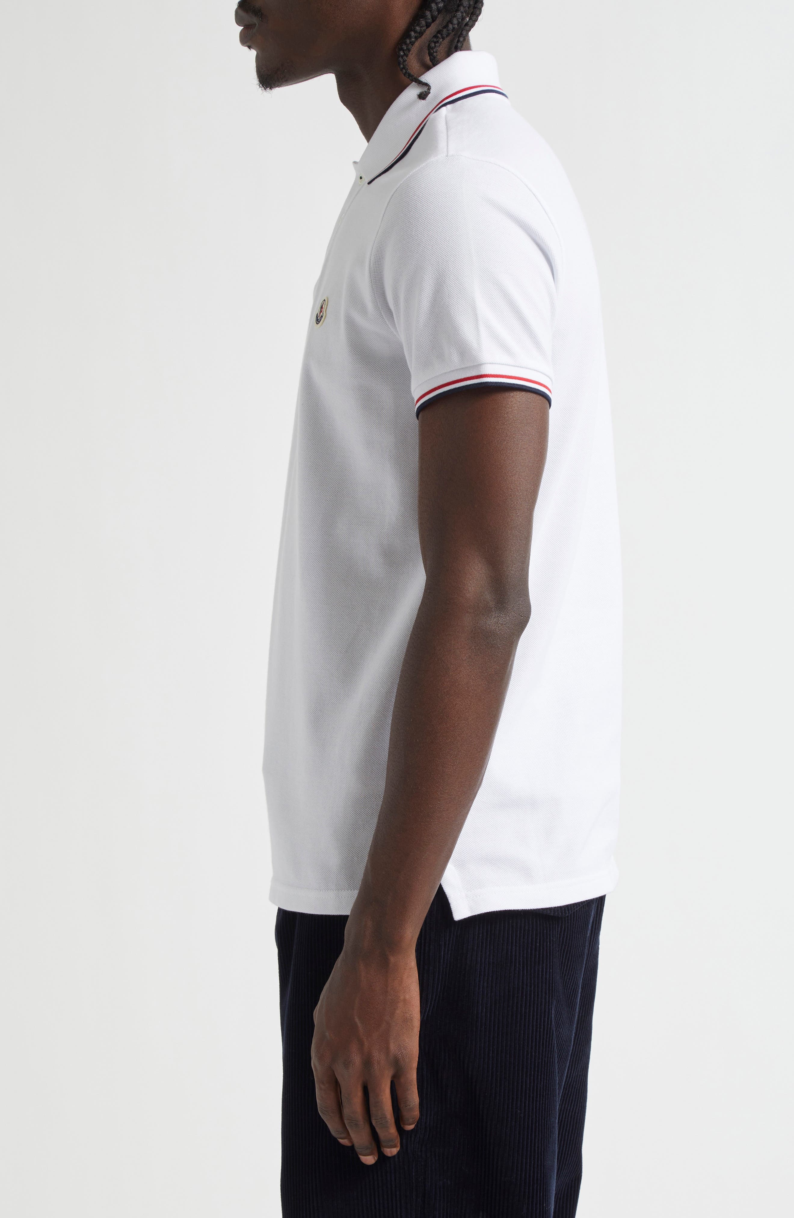Moncler Tipped Cotton Piqué Polo in White at Nordstrom - 3