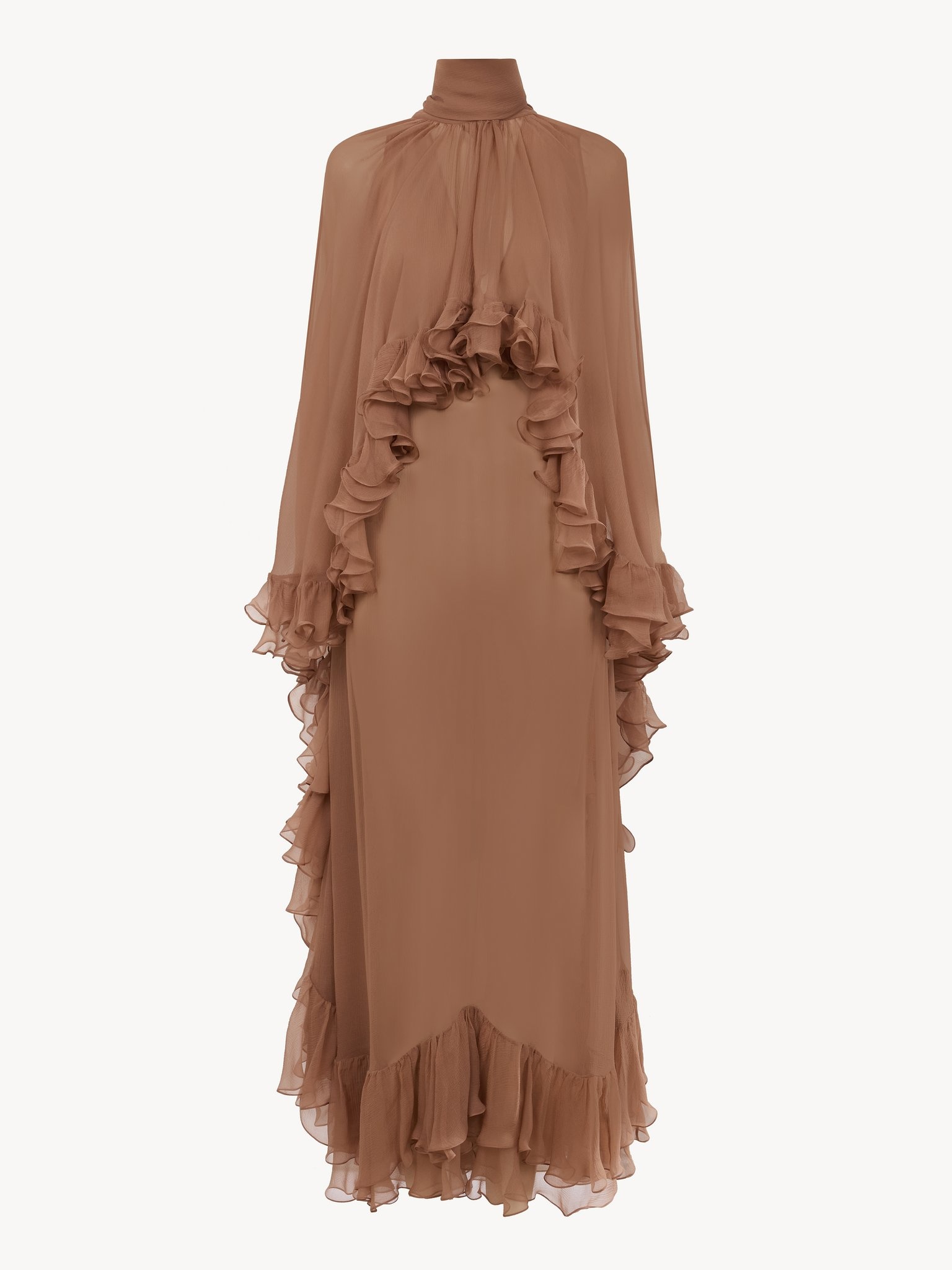 MOCK-NECK RUFFLE DRESS IN SILK MOUSSELINE - 2