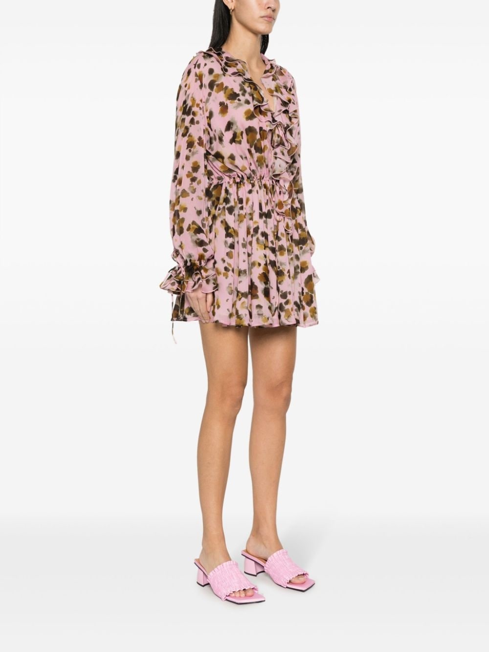 animal-print chiffon mini dress - 3