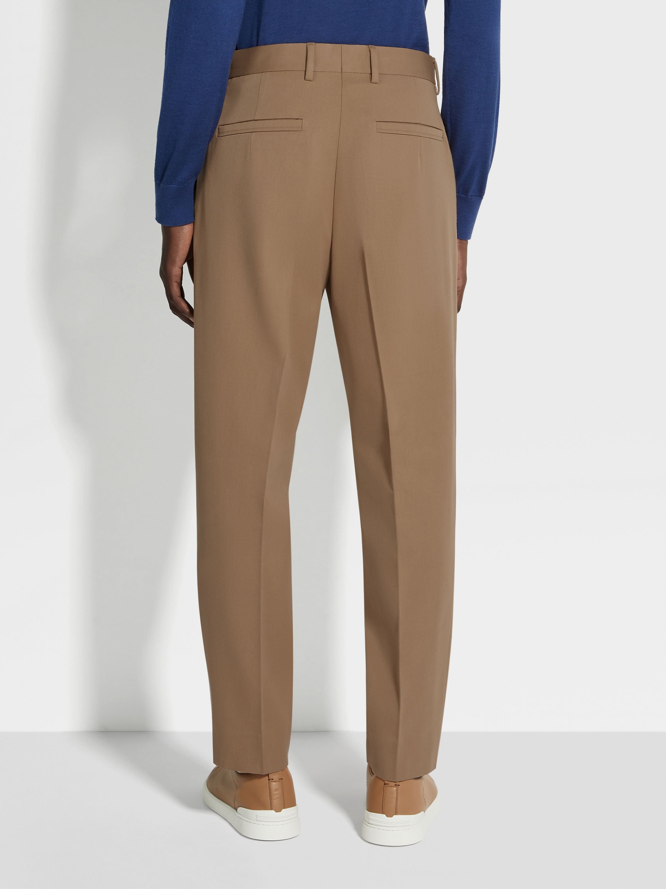 DARK BEIGE COTTON AND WOOL PANTS - 6