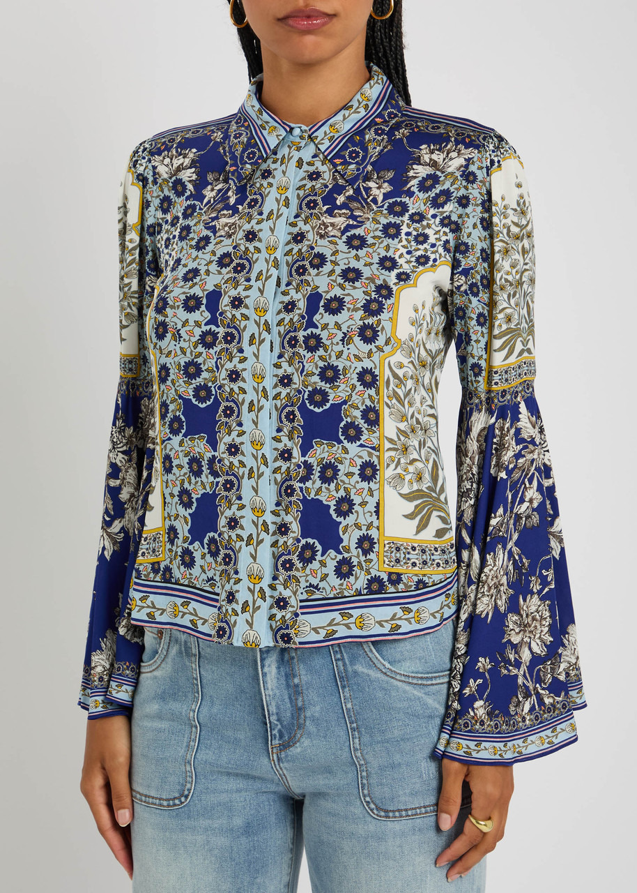 Alice + Olivia Willa Floral Flared-sleeve Chiffon Blouse - 2