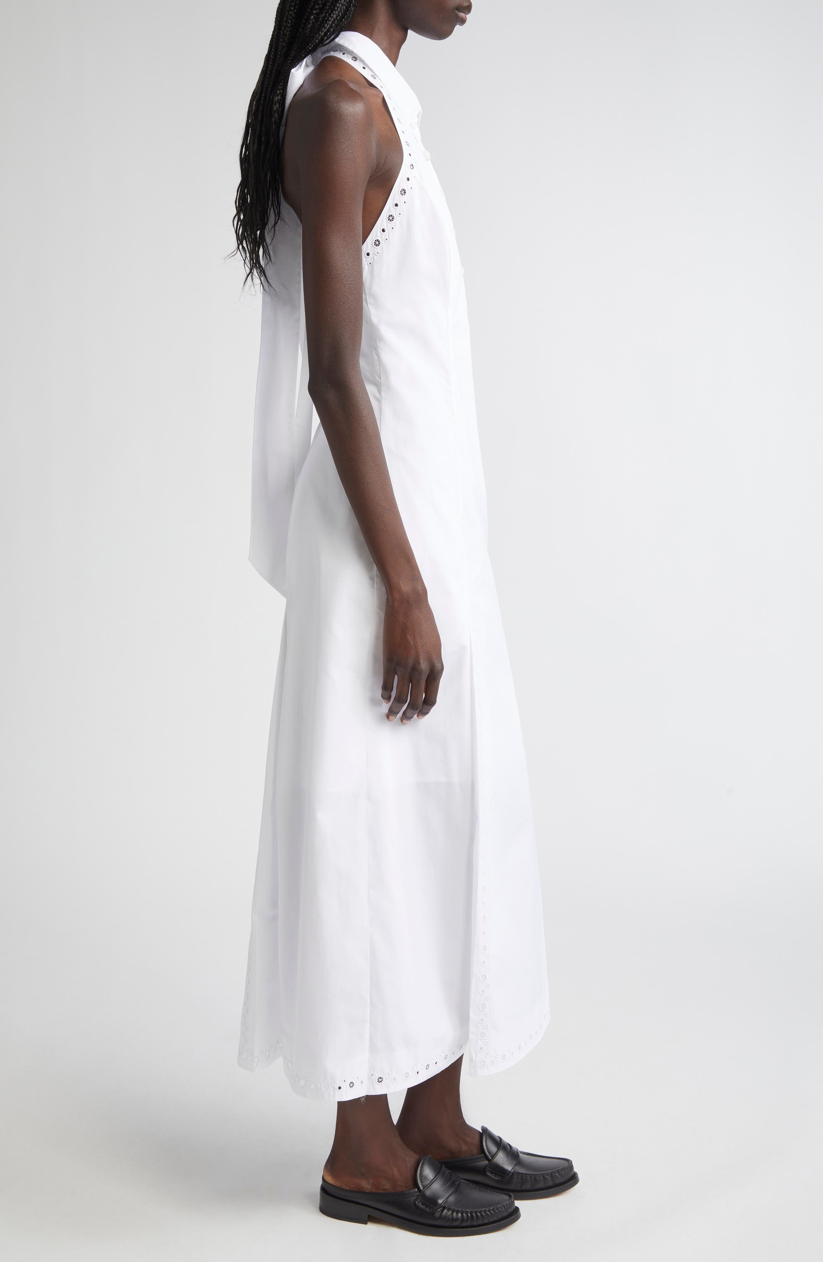 Thom Browne Eyelet Embroidered Cotton Poplin Halter Polo Dress in White at Nordstrom - 3