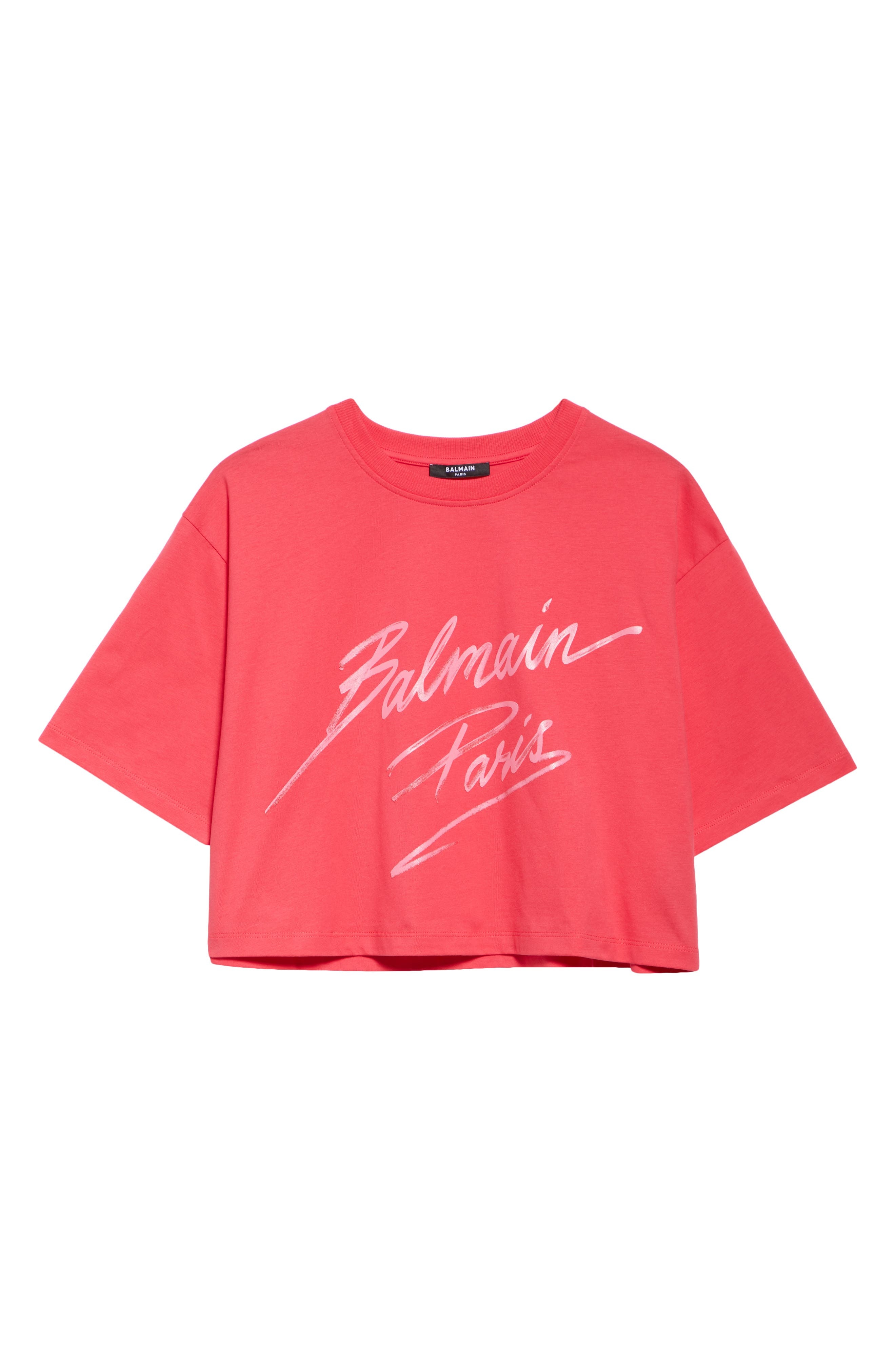Balmain Baseball Logo Crop Graphic T-Shirt in Fuschia/Multi at Nordstrom - 6