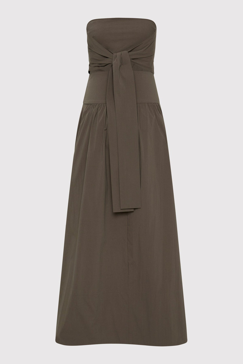 ST. AGNI Gathered Strapless Tie Back Dress - Khaki outlook