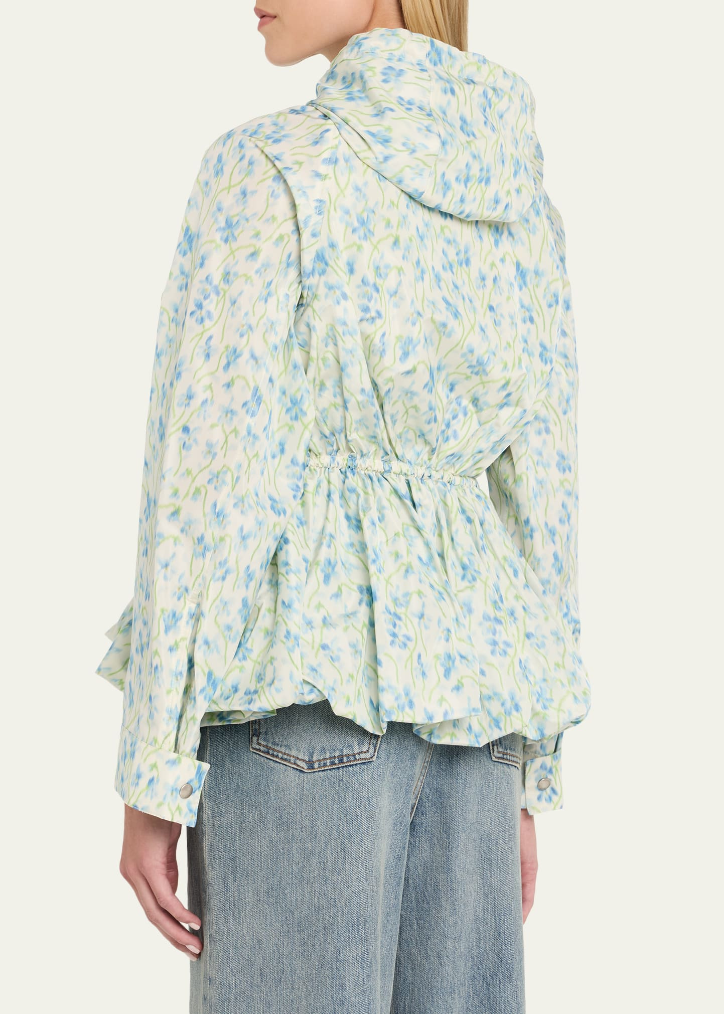 Floral Ruched Peplum Hooded Jacket - 3