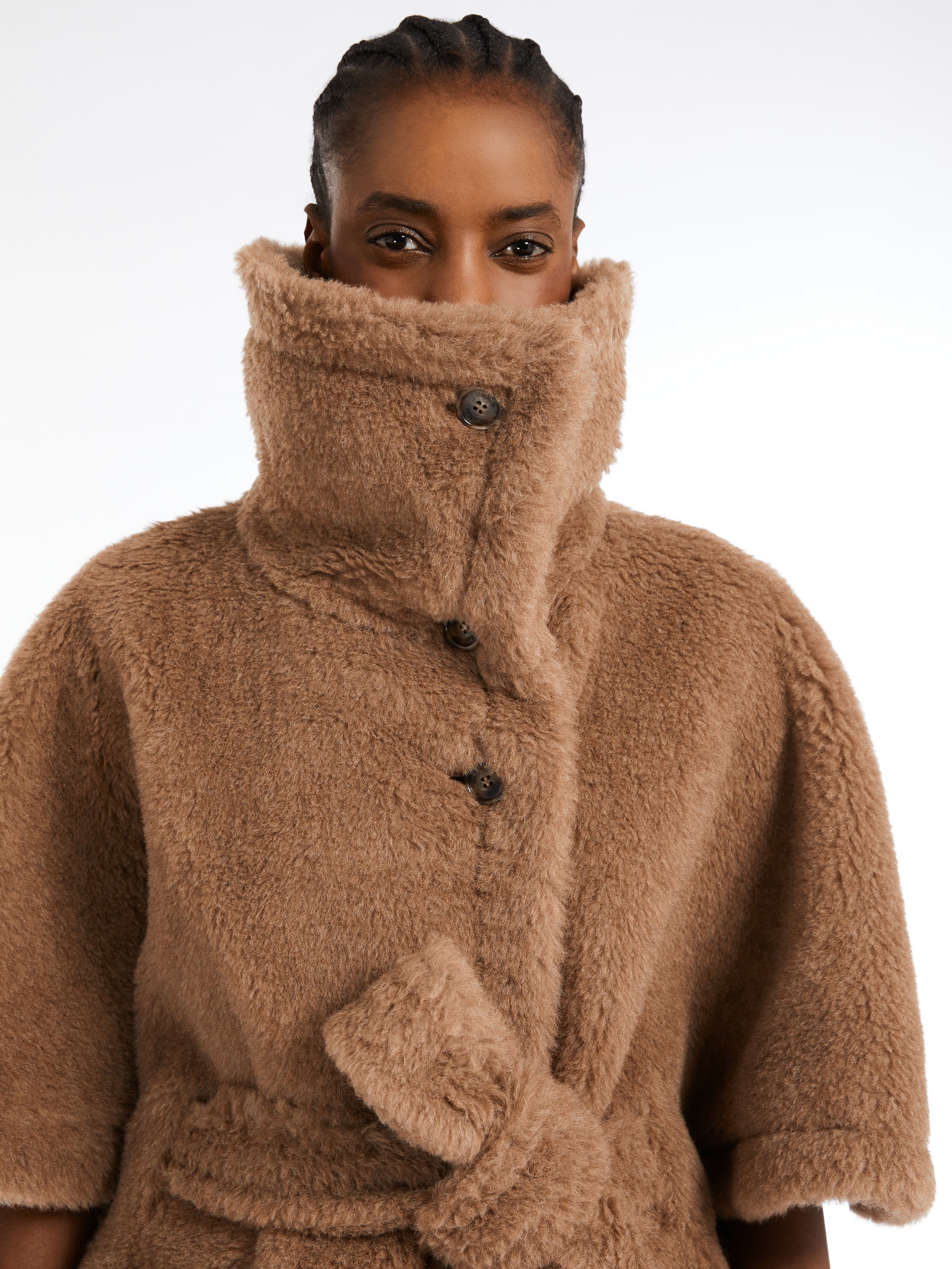 Max Mara AMATO Teddy-fabric belted cape | REVERSIBLE