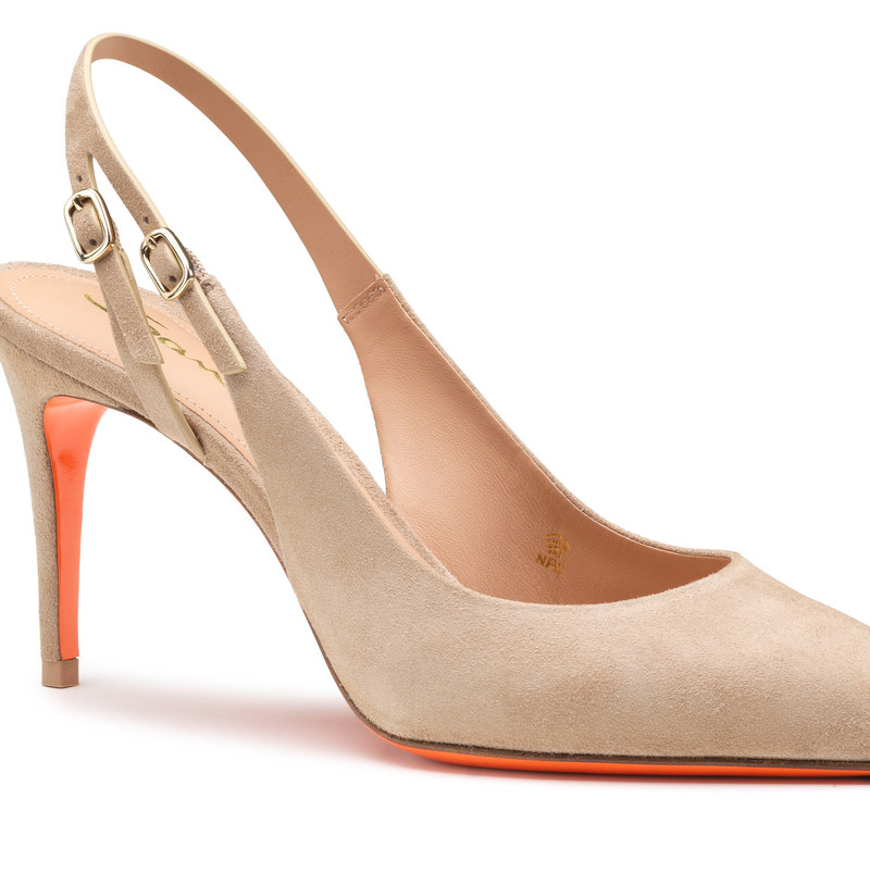 Women's beige suede high-heel slingback 5